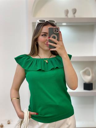 Yeşil Madonna Yaka Triko Bluz