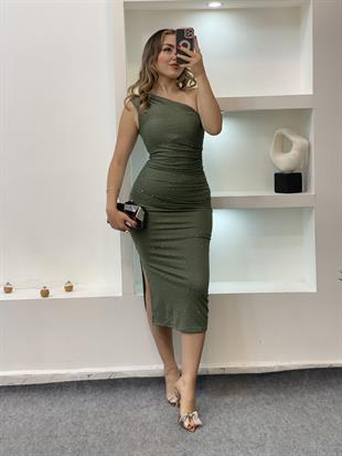 Yeşil Parıltılı Taşlı Elbise