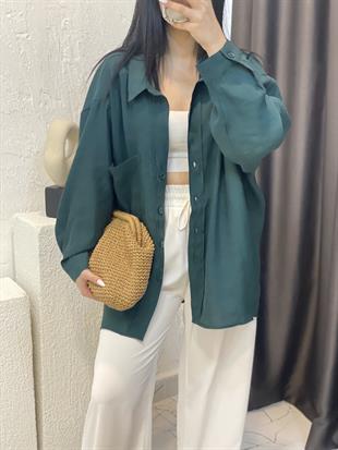 Yeşil Perry Marka Oversize Tensel Gömlek 