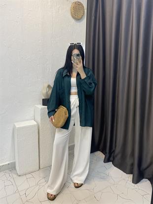 Yeşil Perry Marka Oversize Tensel Gömlek 