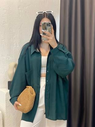 Yeşil Perry Marka Oversize Tensel Gömlek 