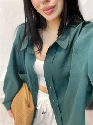 Yeşil Perry Marka Oversize Tensel Gömlek 