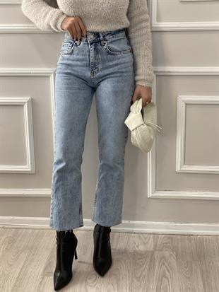 ZR Marka Buz Mavi Kesik Paça Boyfit Jean 