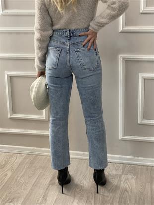ZR Marka Buz Mavi Kesik Paça Boyfit Jean 