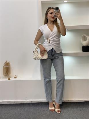 ZR Marka Buz Mavi Kesik Paça Boyfit Jean 