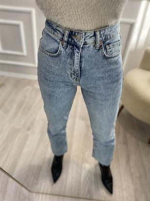 ZR Marka Buz Mavi Kesik Paça Boyfit Jean 