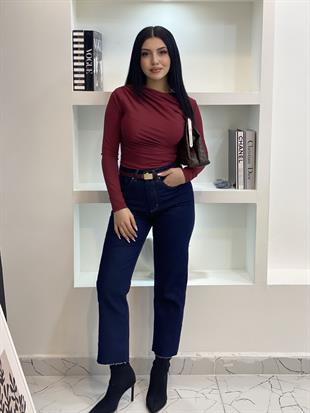 ZR Marka Koyu Lacivert Kesik Paça Boyfit Jean 