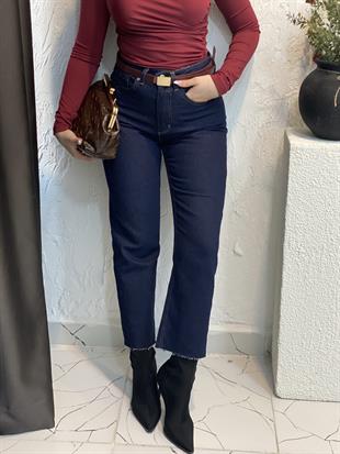 ZR Marka Koyu Lacivert Kesik Paça Boyfit Jean 