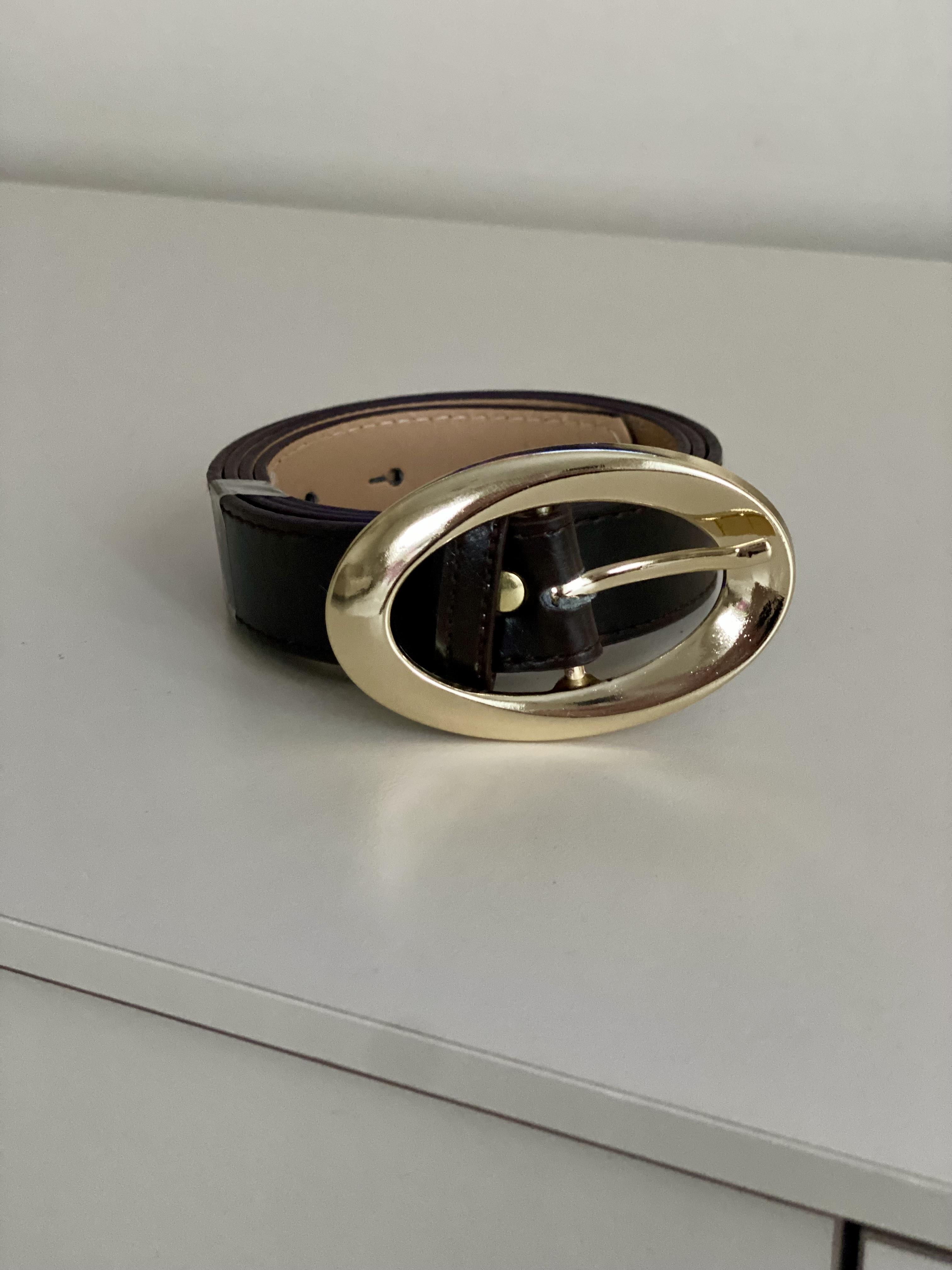 Acı Kahve Oval Gold Tokalı Deri Kemer