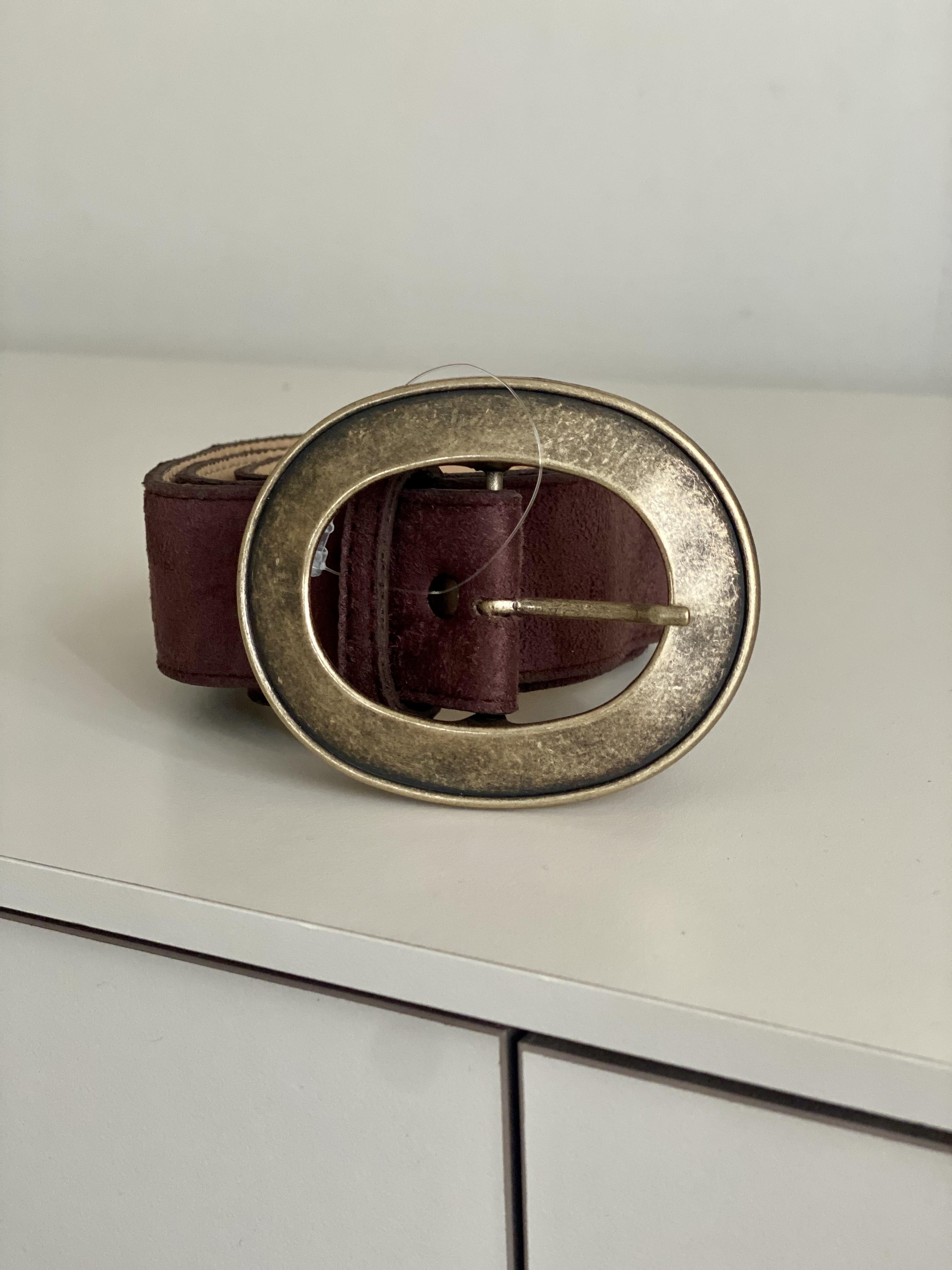 Acı Kahve Oval Gold Tokalı Süet Kemer