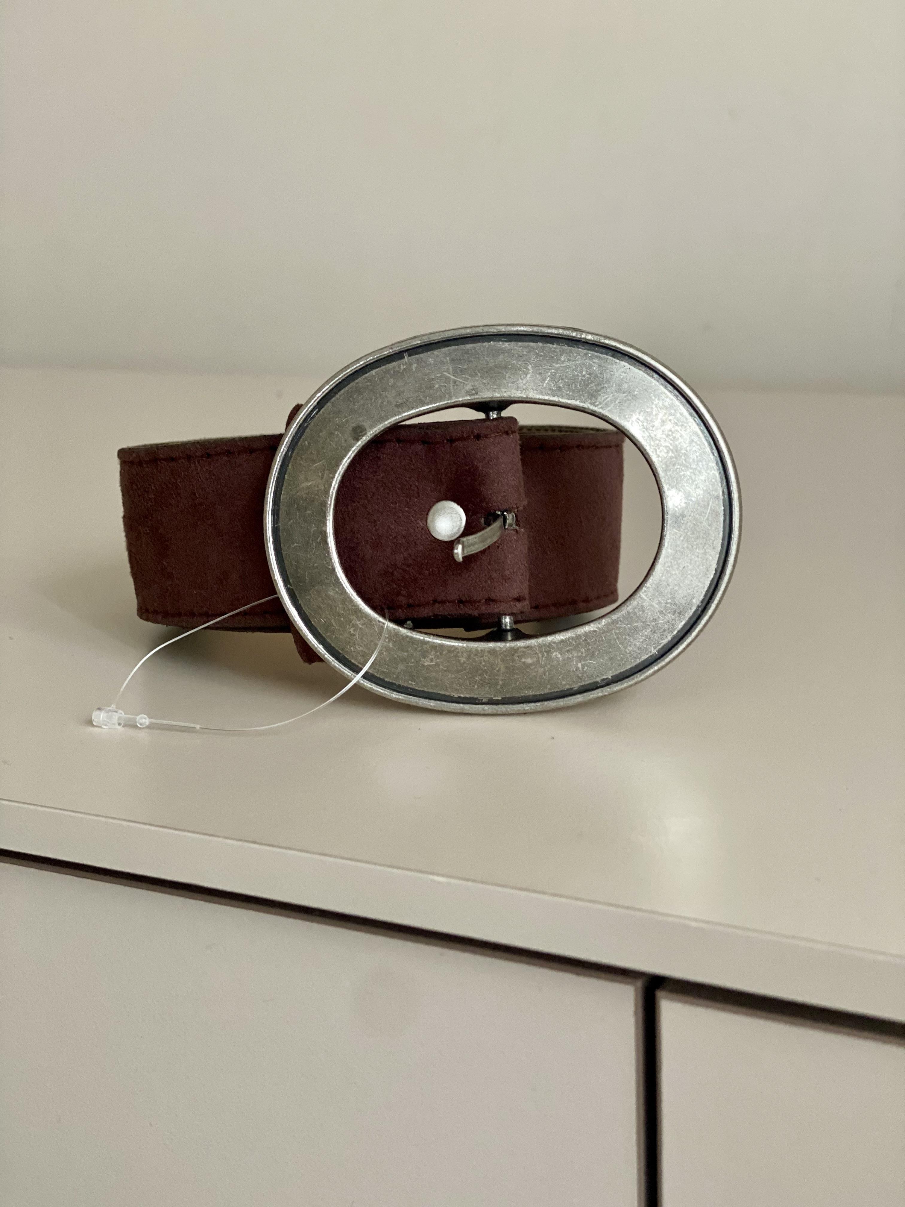 Acı Kahve Oval Gümüş Tokalı Süet Kemer