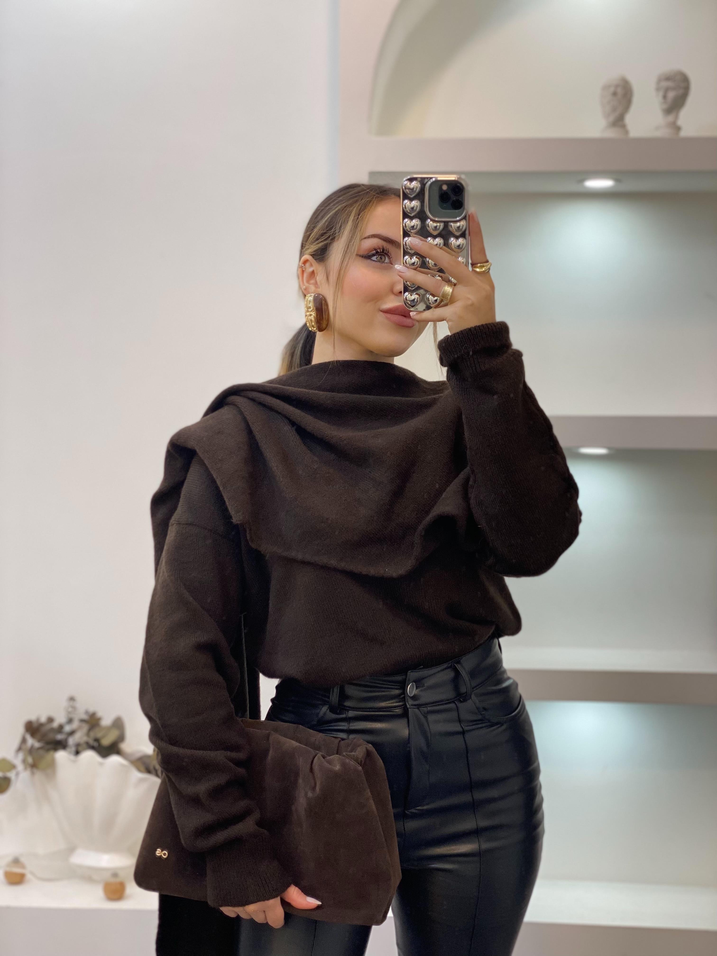 Acı Kahve Şal Detaylı Premium Kalite Kazak