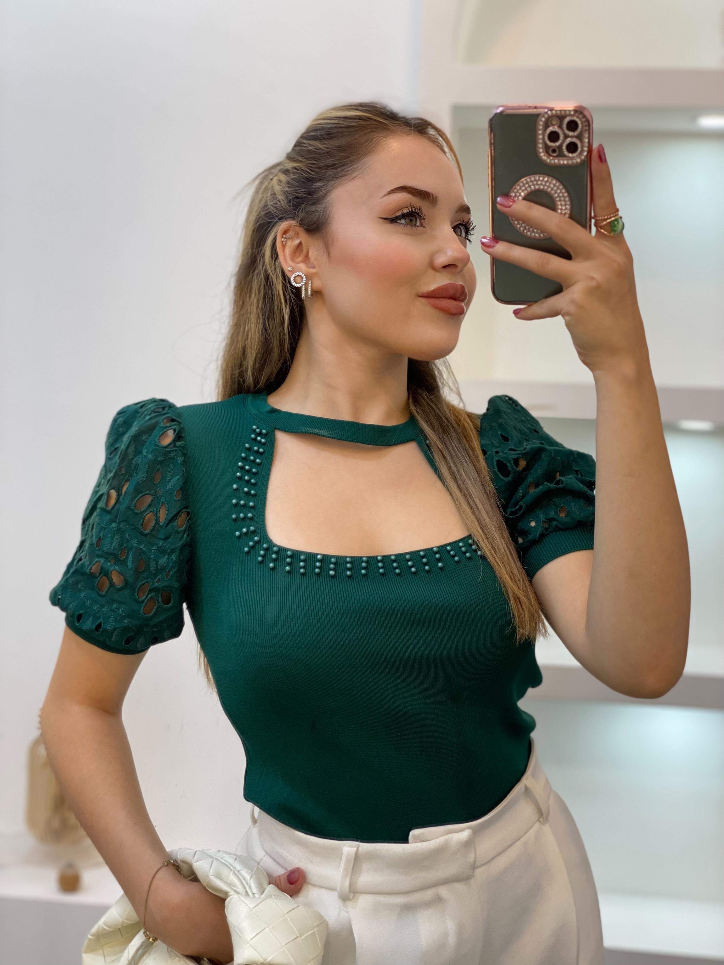 Acı Yeşil Fisto Kol Önü Pencereli Model Triko