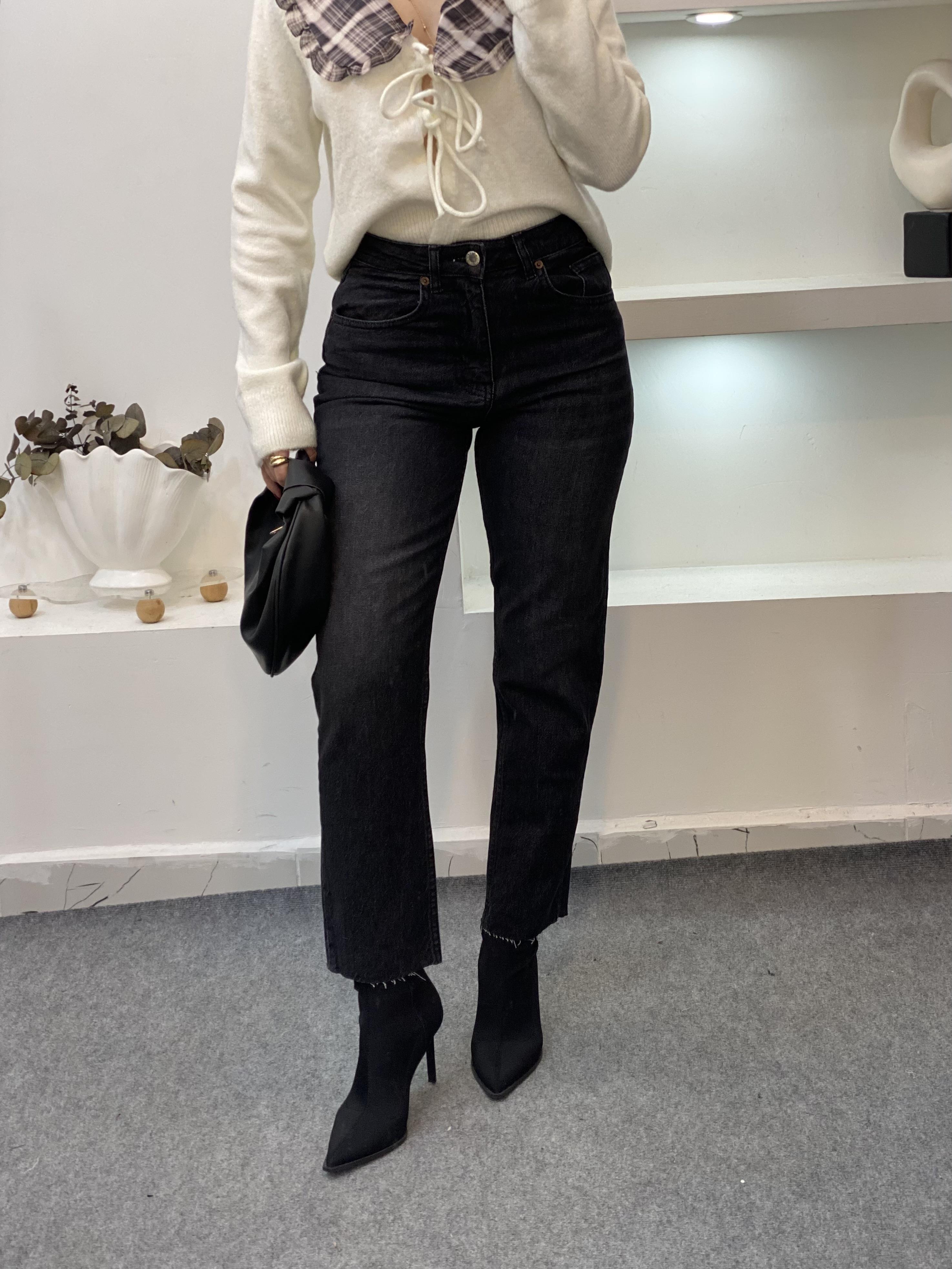 Antrasit Yüksek Bel Boyfit Jean