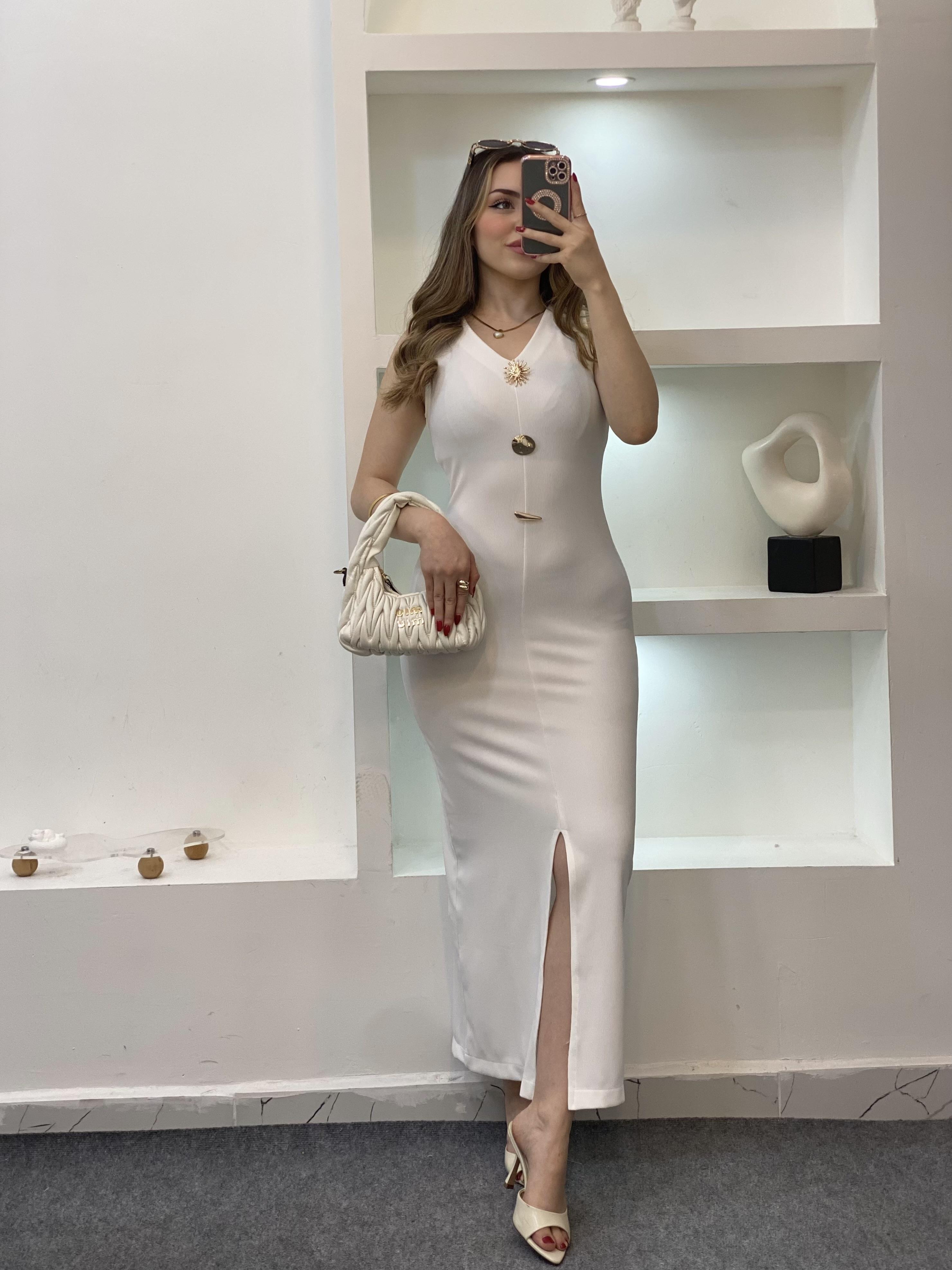 Beyaz Likralı Güneş Elbise