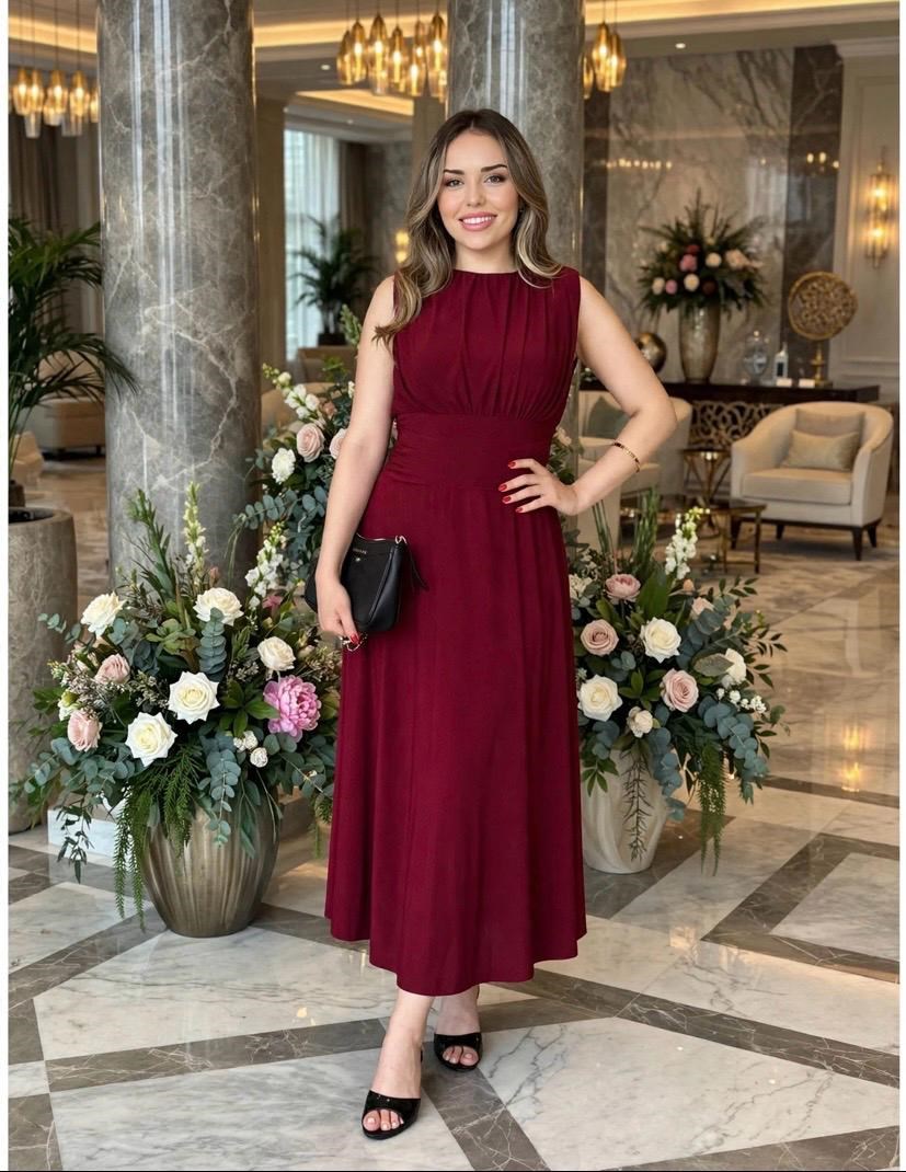 Bordo Fit Gösteren Likralı Sandy Elbise 