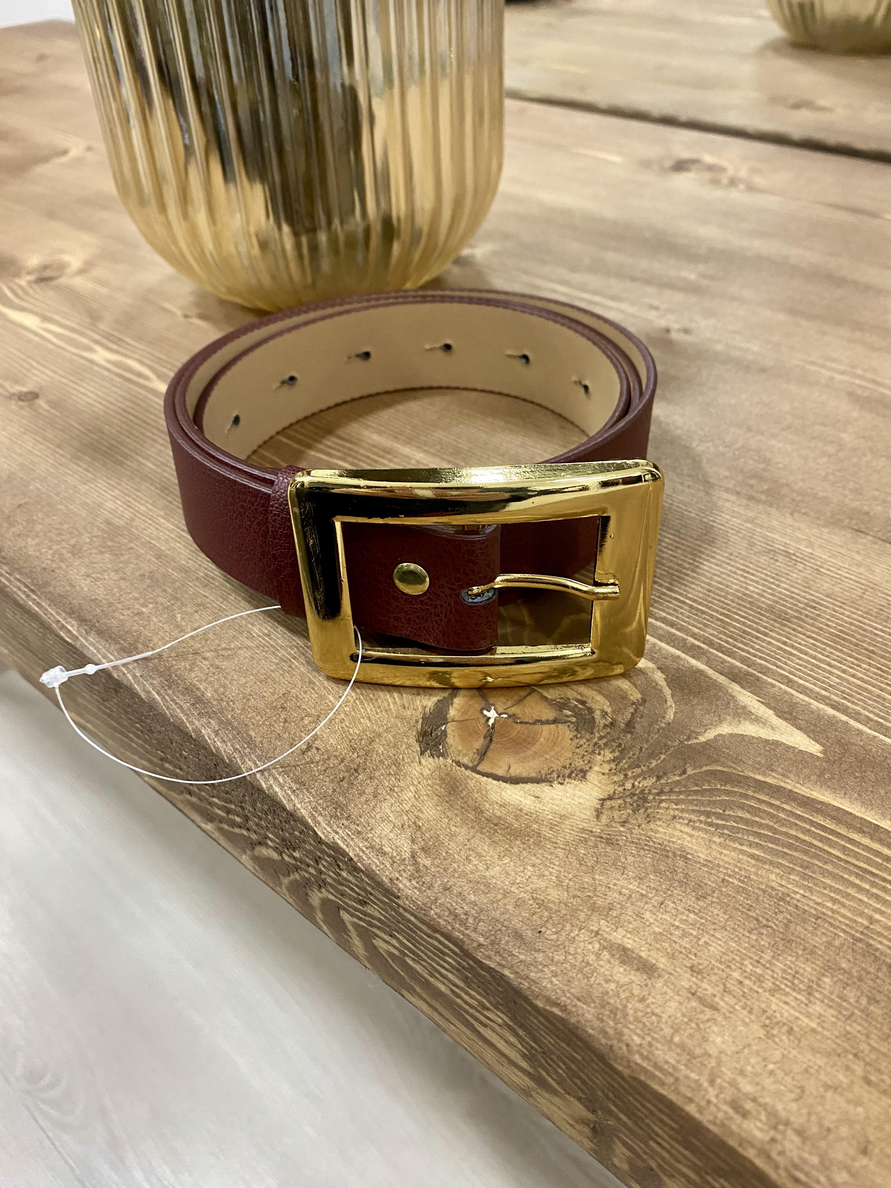 Bordo Gold Tokalı Deri Kemer