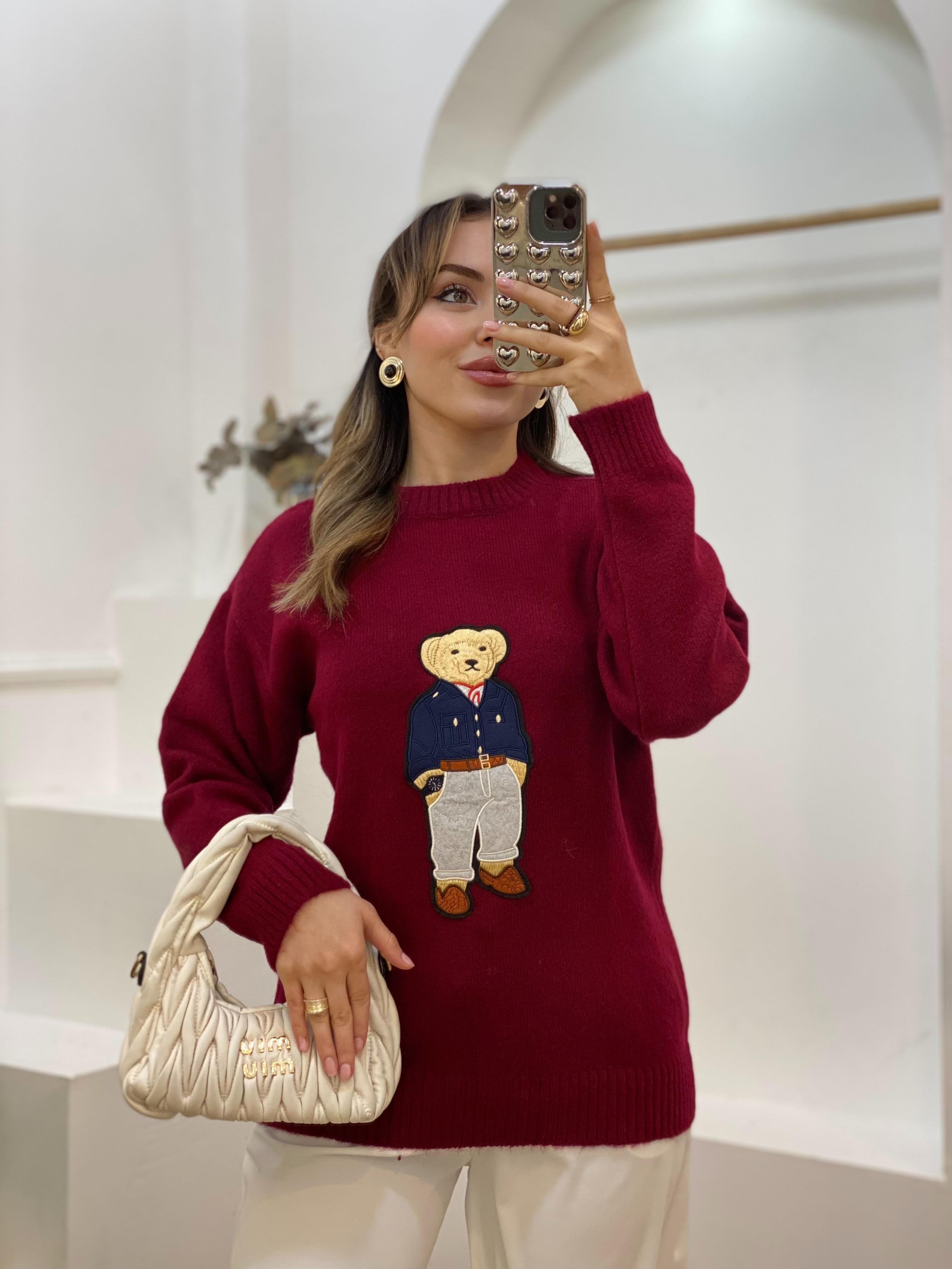 Bordo Nakış Detaylı Kazak