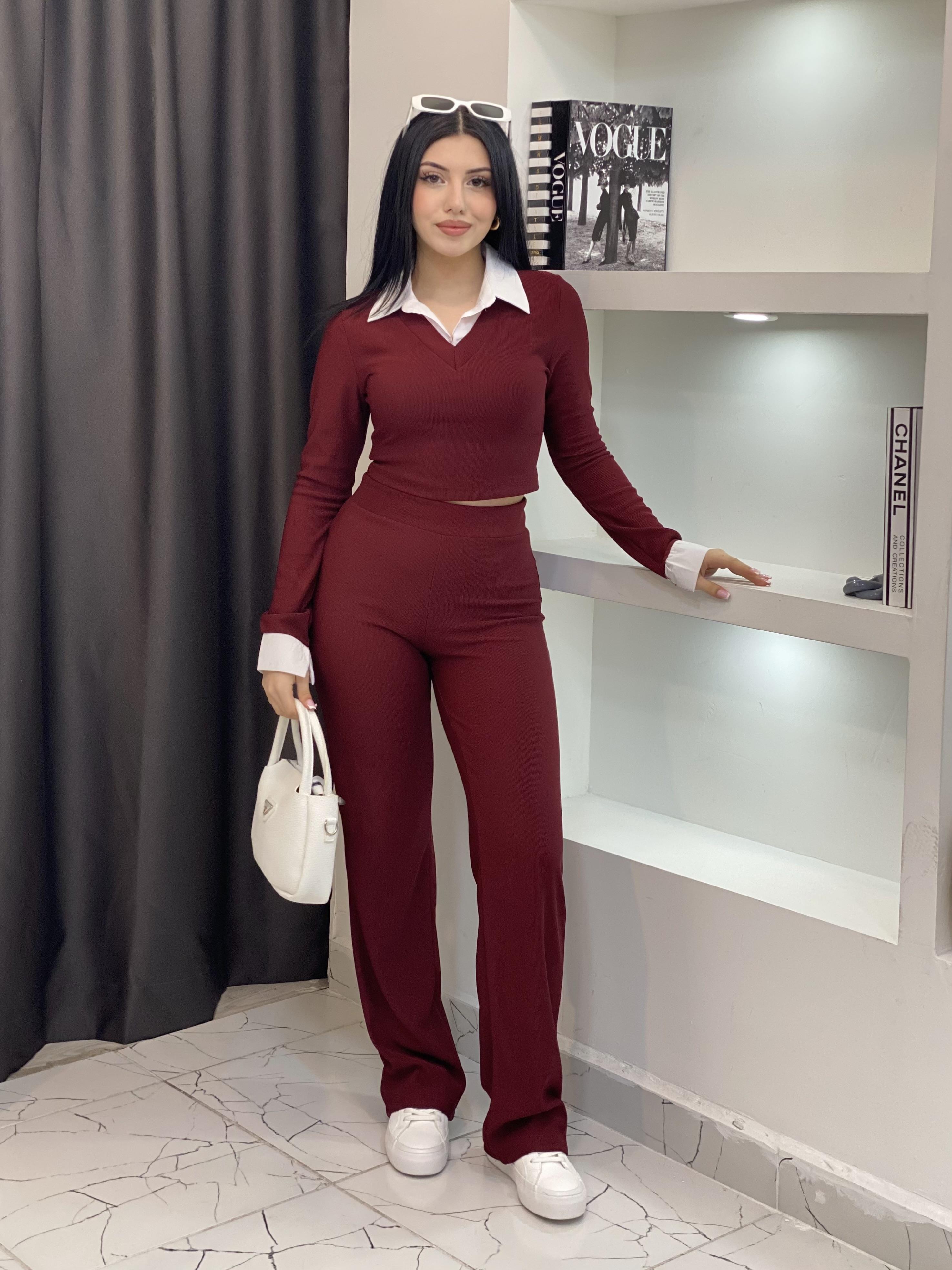 Bordo Ottoman Kumaş Likralı Takım 