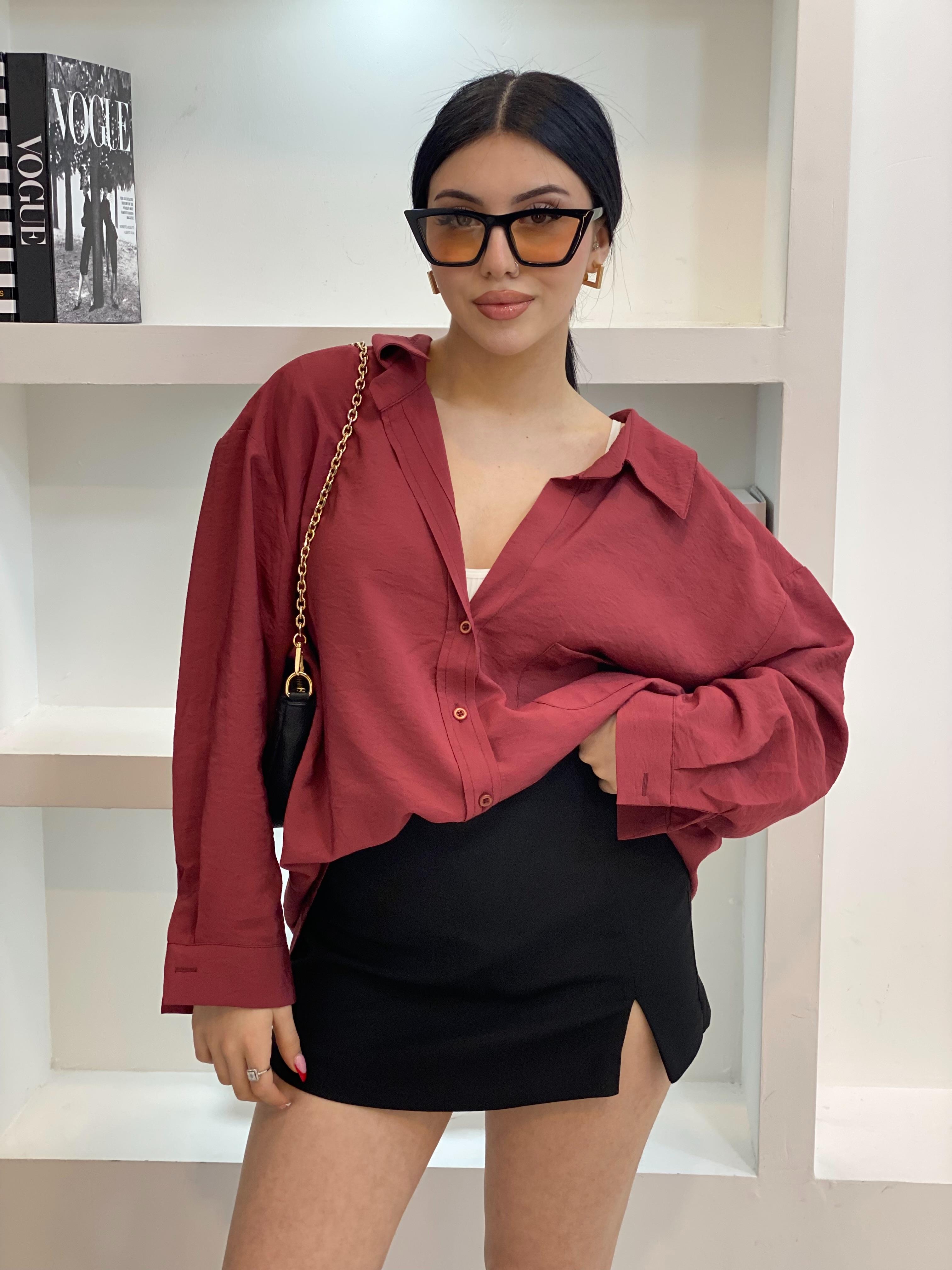 Bordo Oversize Önü Cepli Model Gömlek 