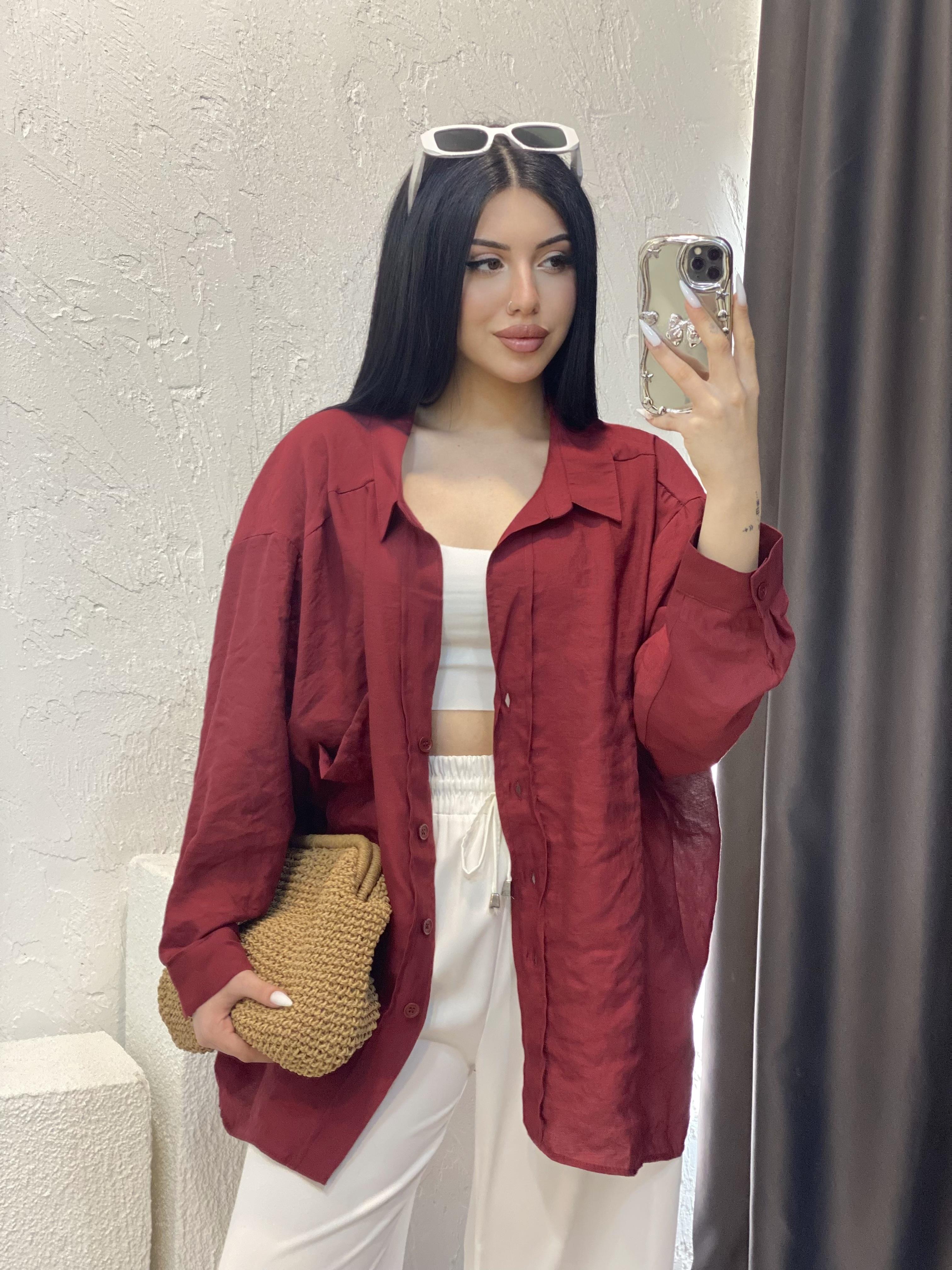 Bordo Perry Marka Oversize Tensel Gömlek 