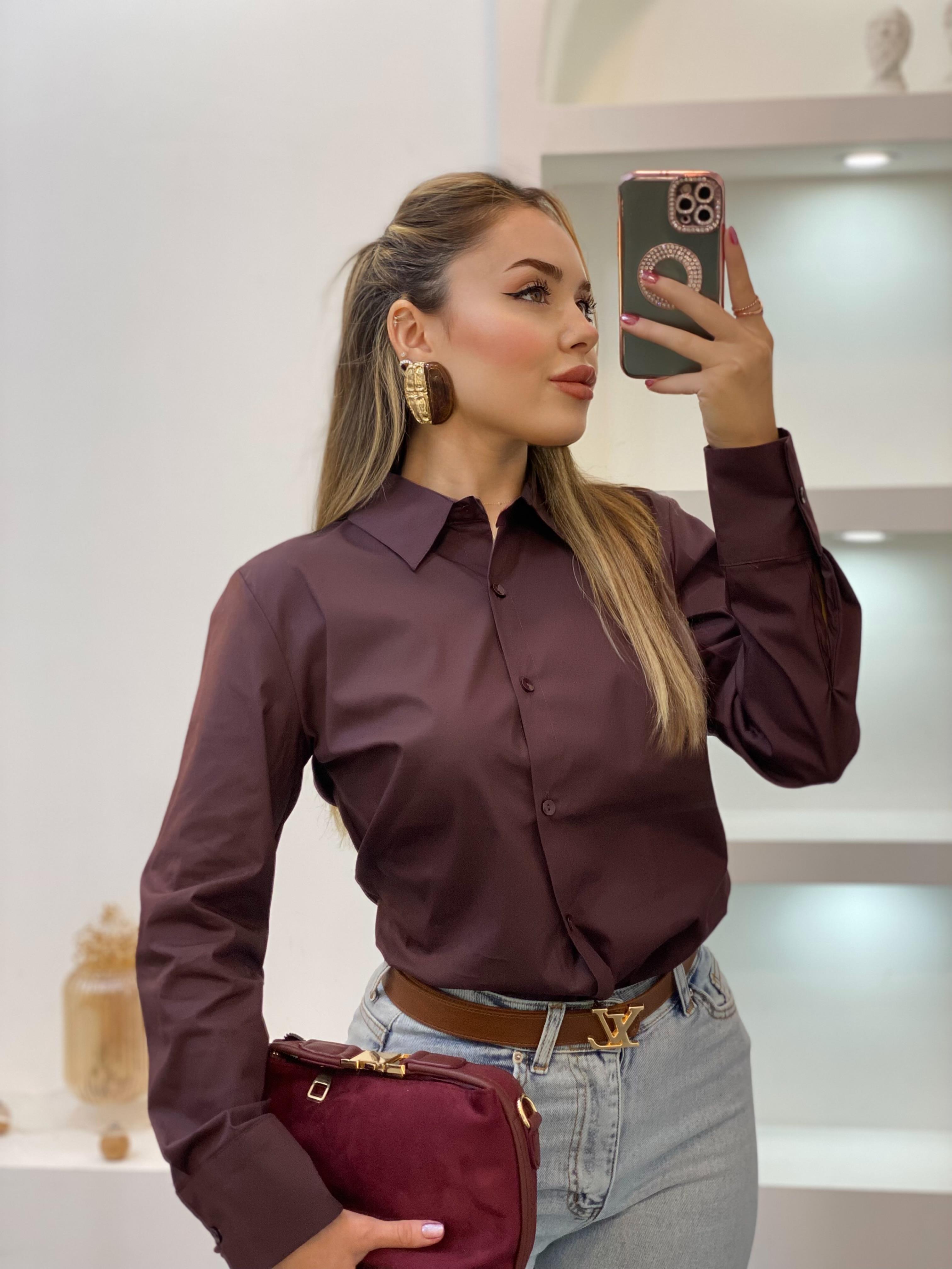 Bordo Uzun Kol Fit Gömlek 