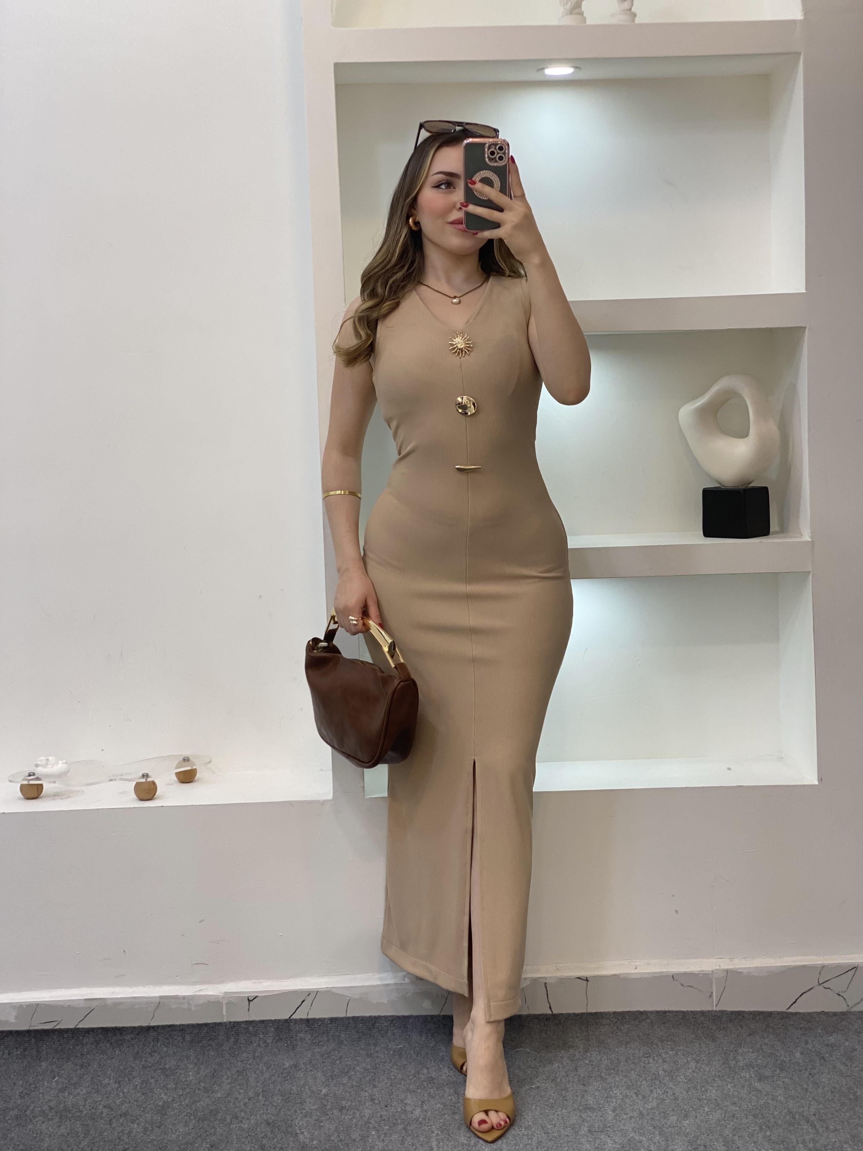 Camel Likralı Güneş Elbise