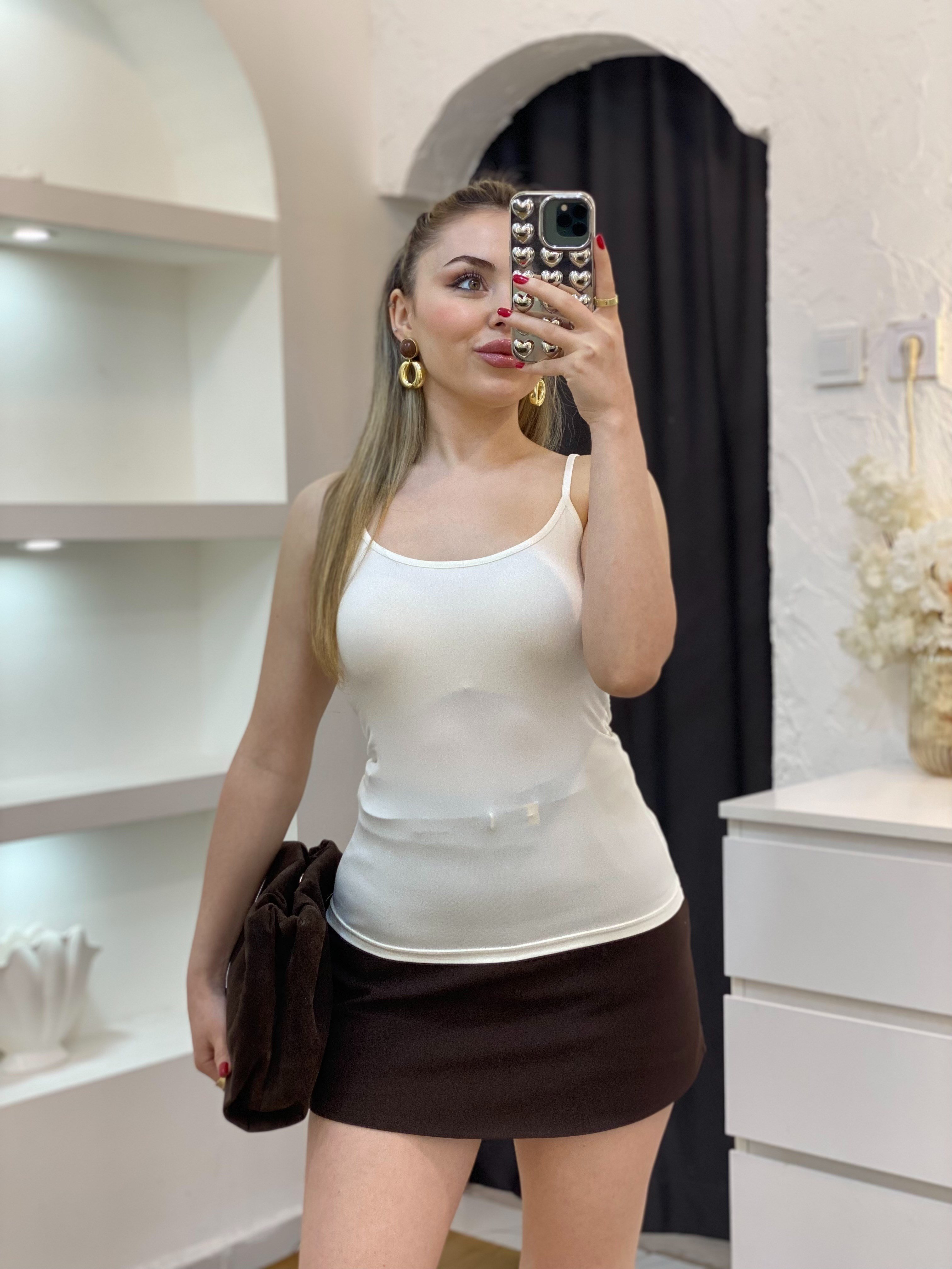 Ekru İp Askılı Poll Bluz