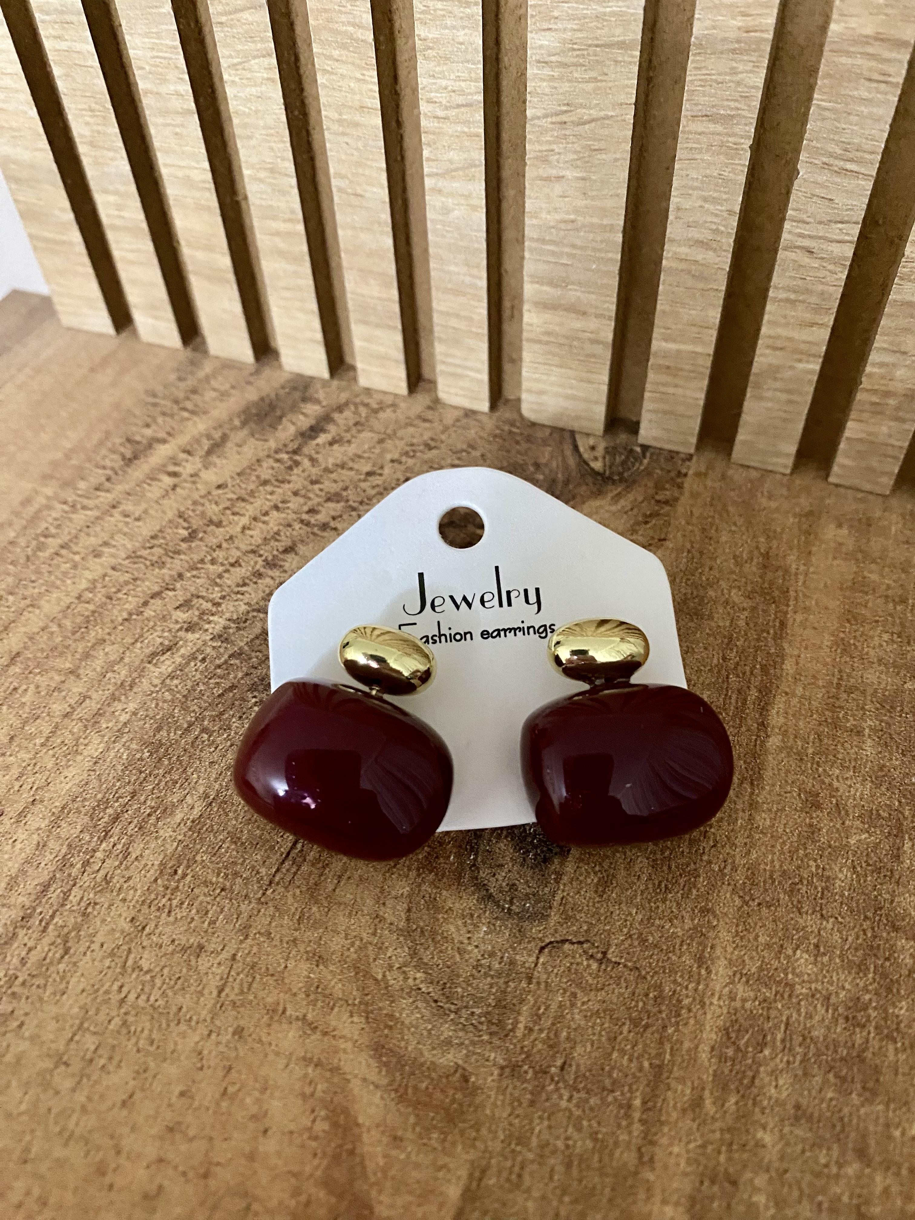 Gold Bordo Marka Model Oval Kesim Küpe