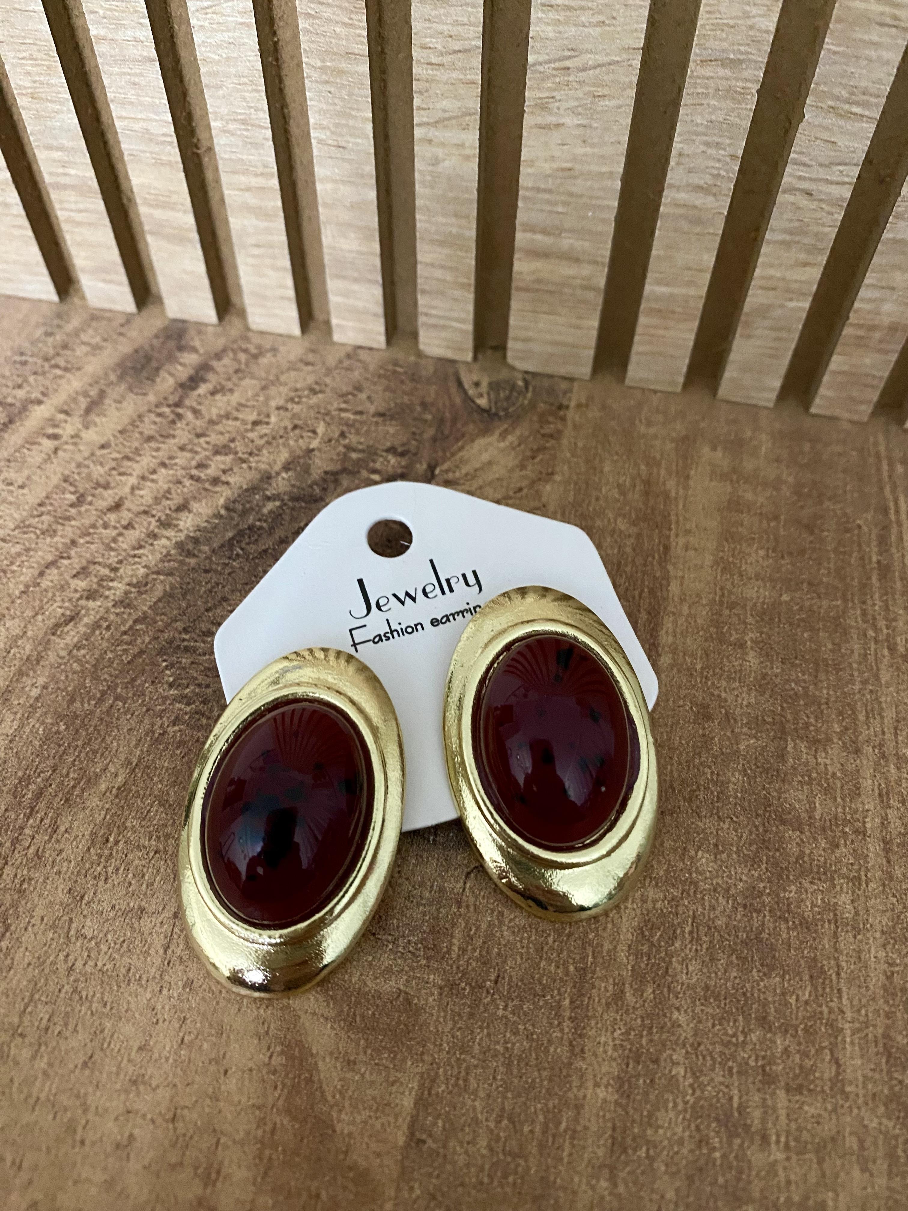 Gold Bordo Marka Model Oval Küpe
