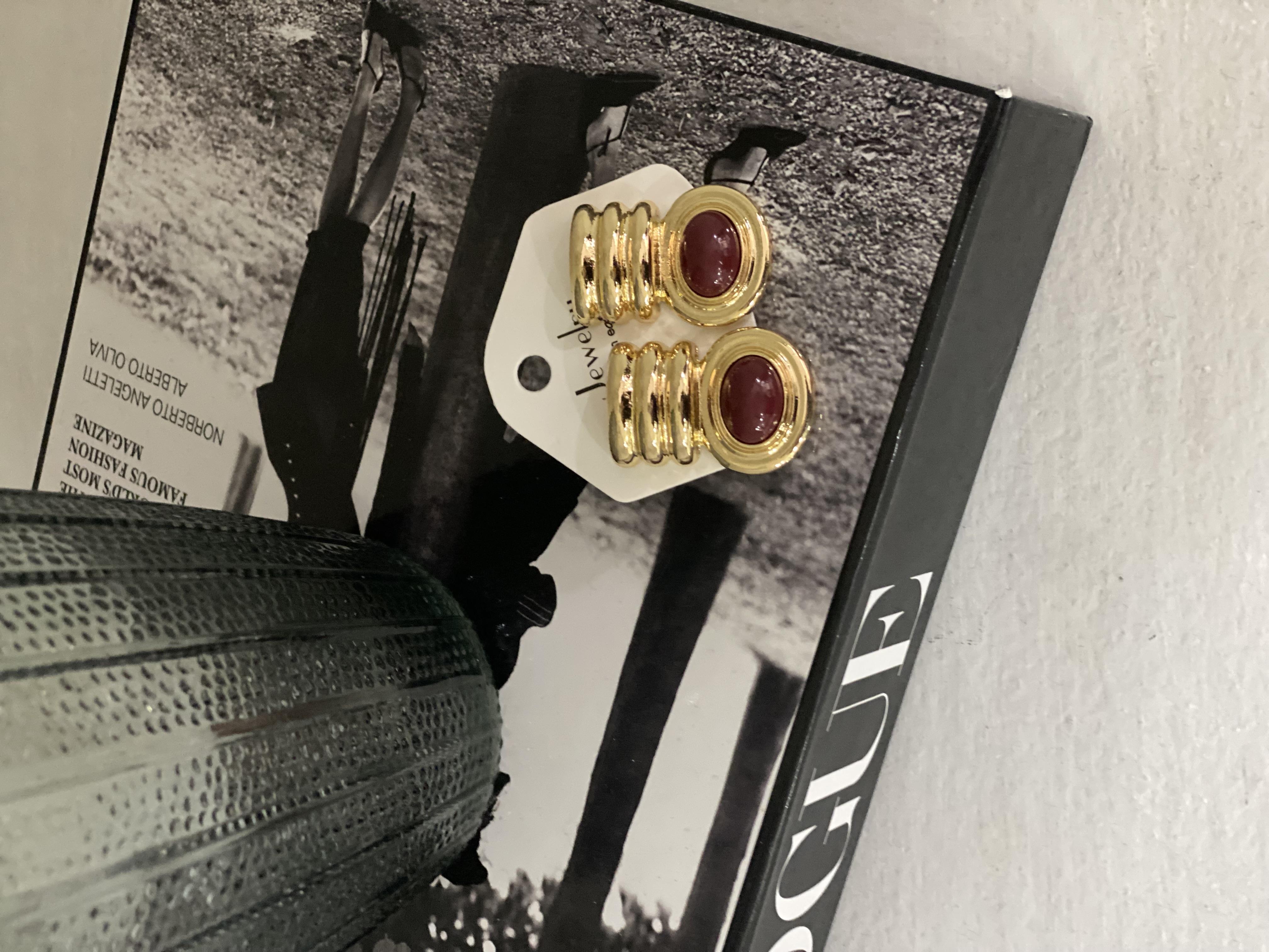 Gold Bordo Vintage Stil Küpe 