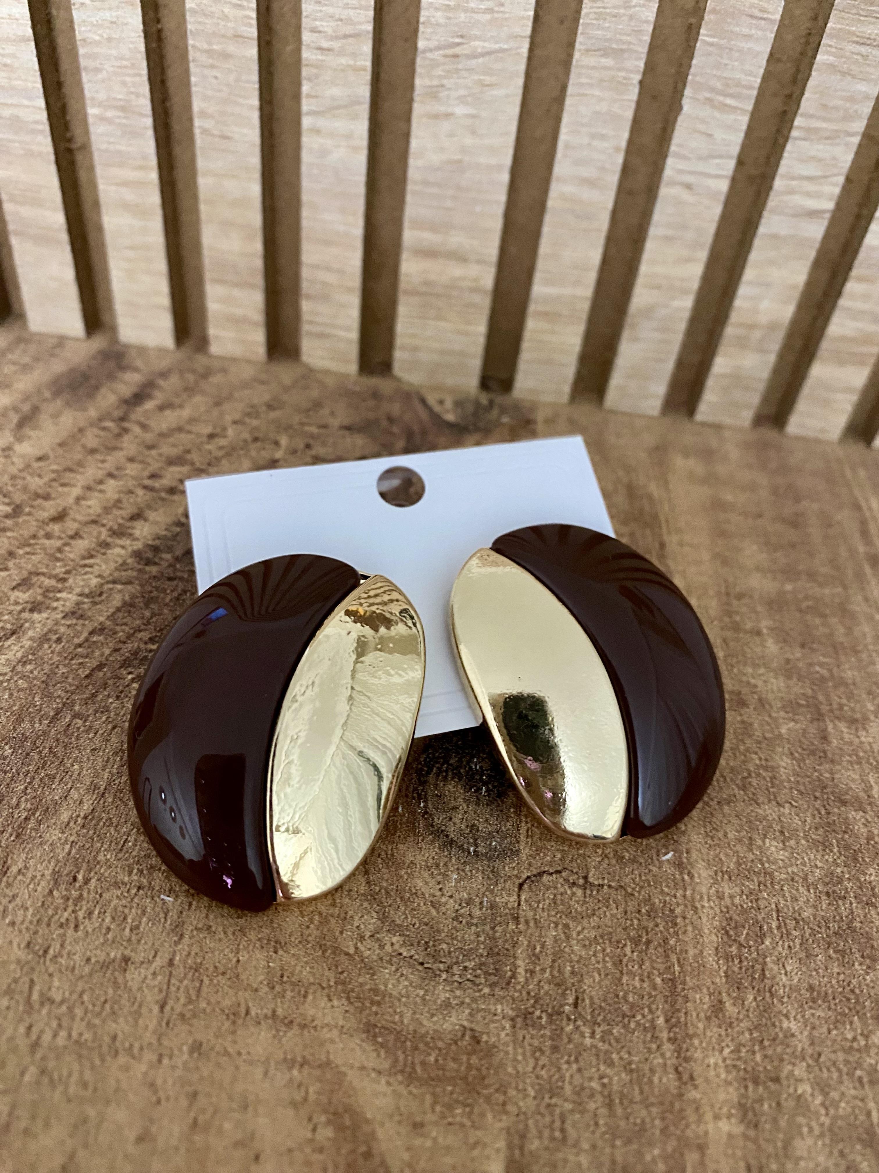 Gold Kahve Renkli Marka Model Oval Küpe