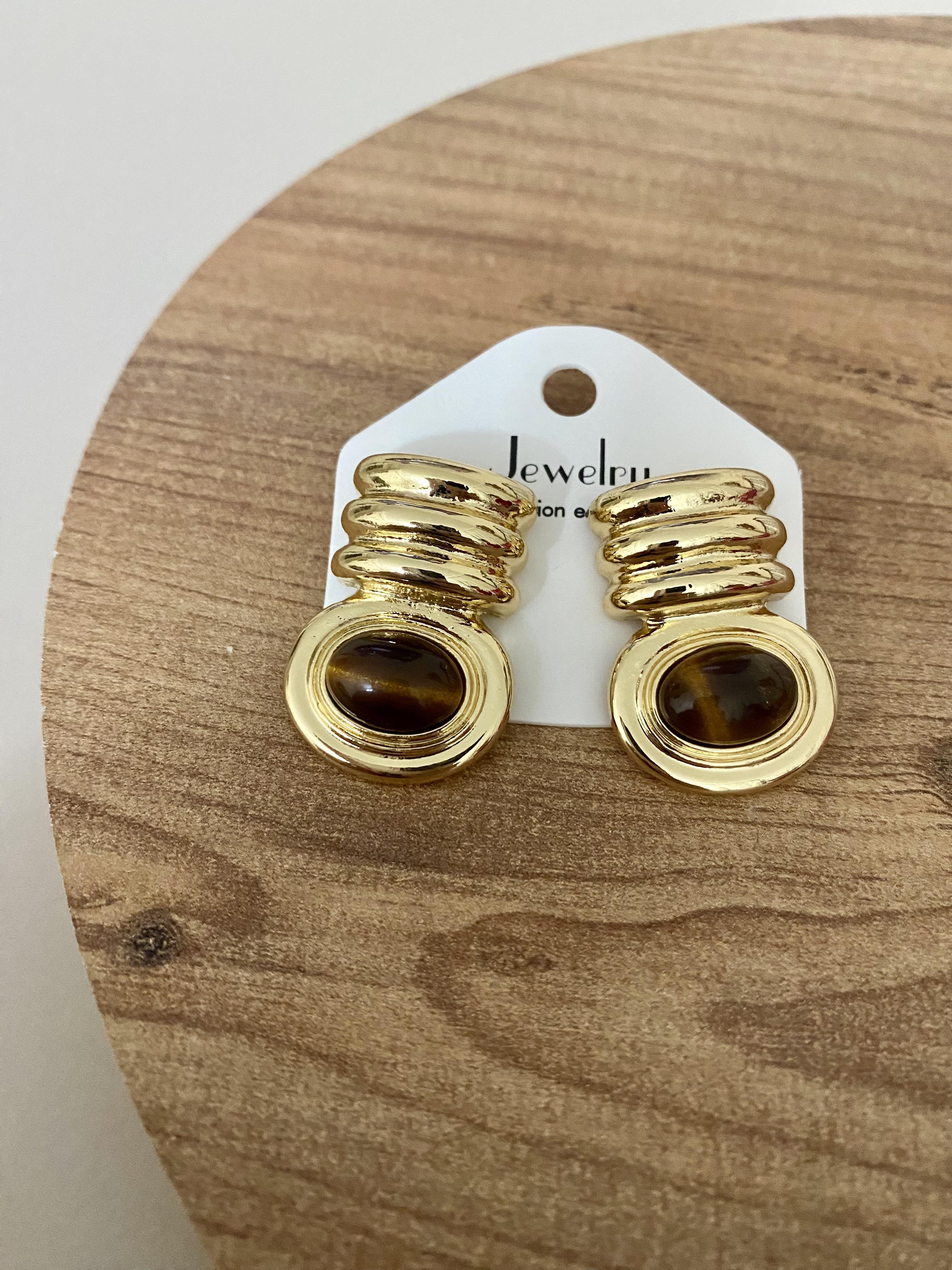 Gold Kahve Vintage Stil Küpe 