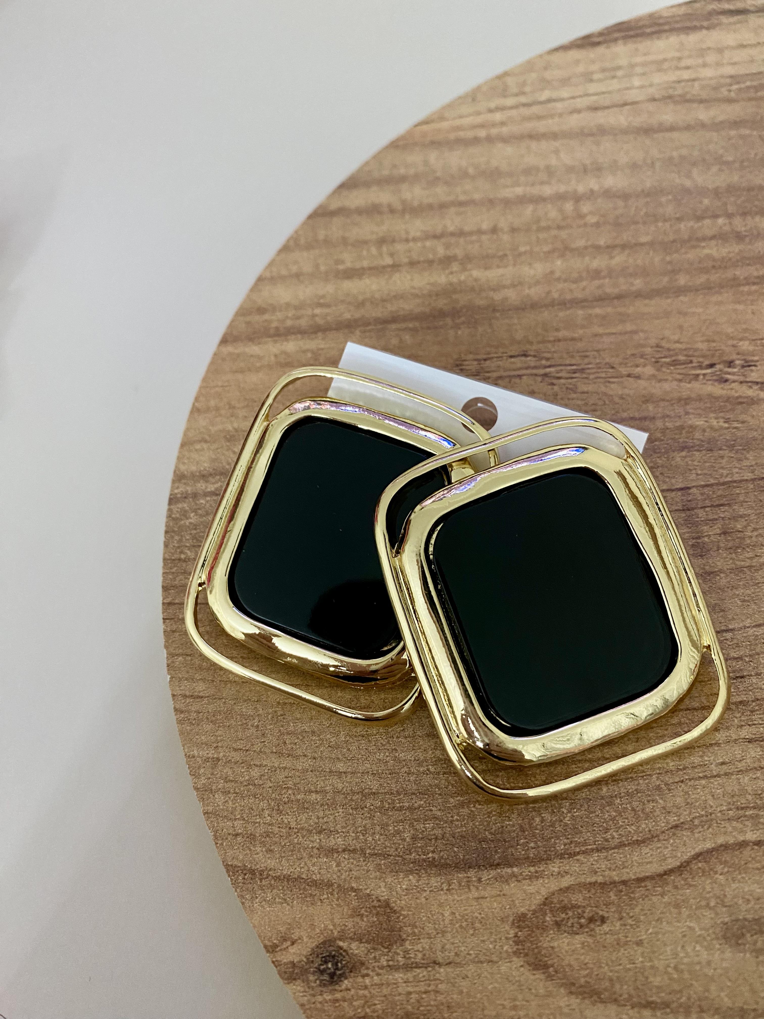 Gold Siyah Plaka Küpe