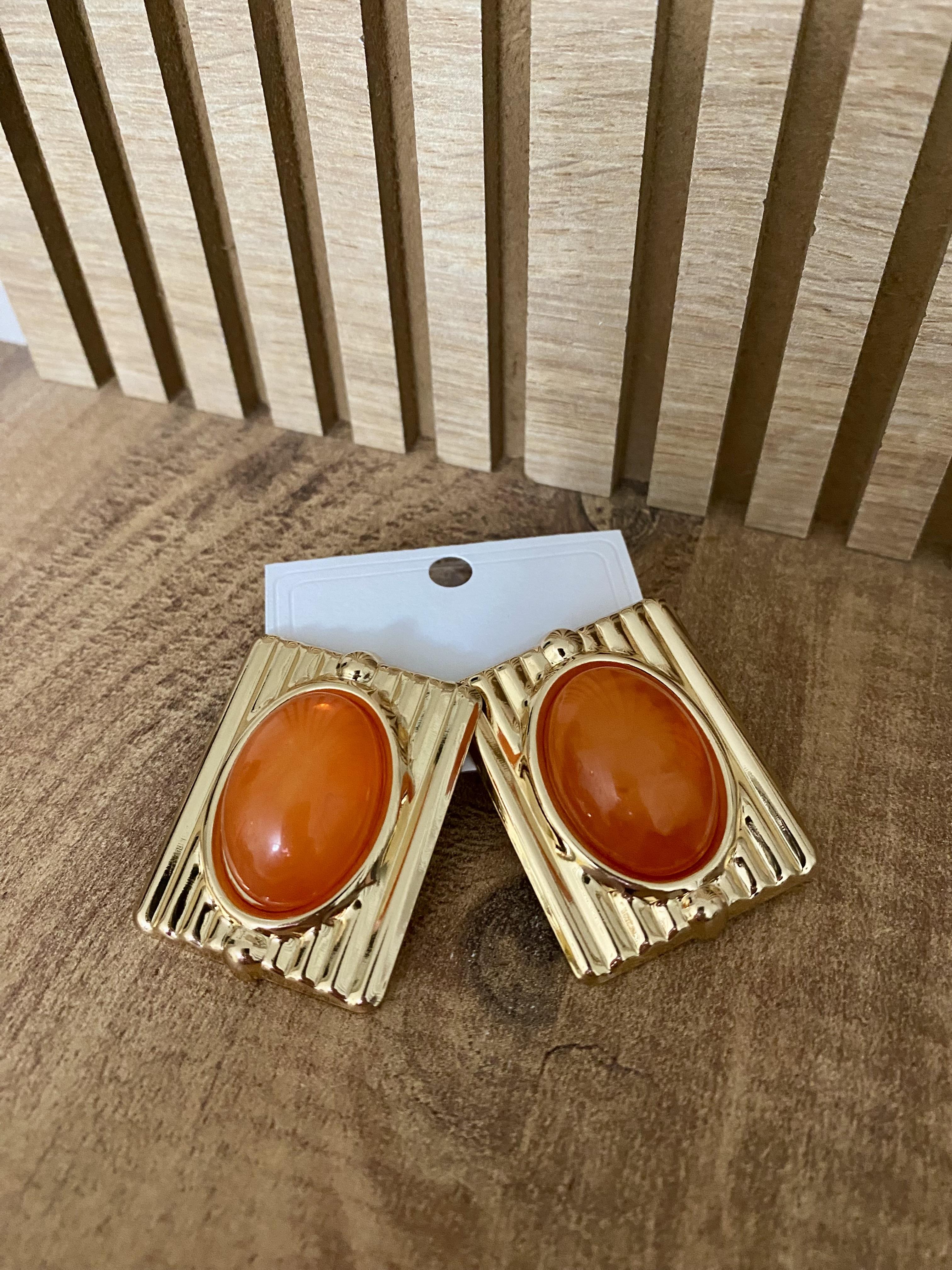 Gold Turuncu Taşlı Marka Model Küpe