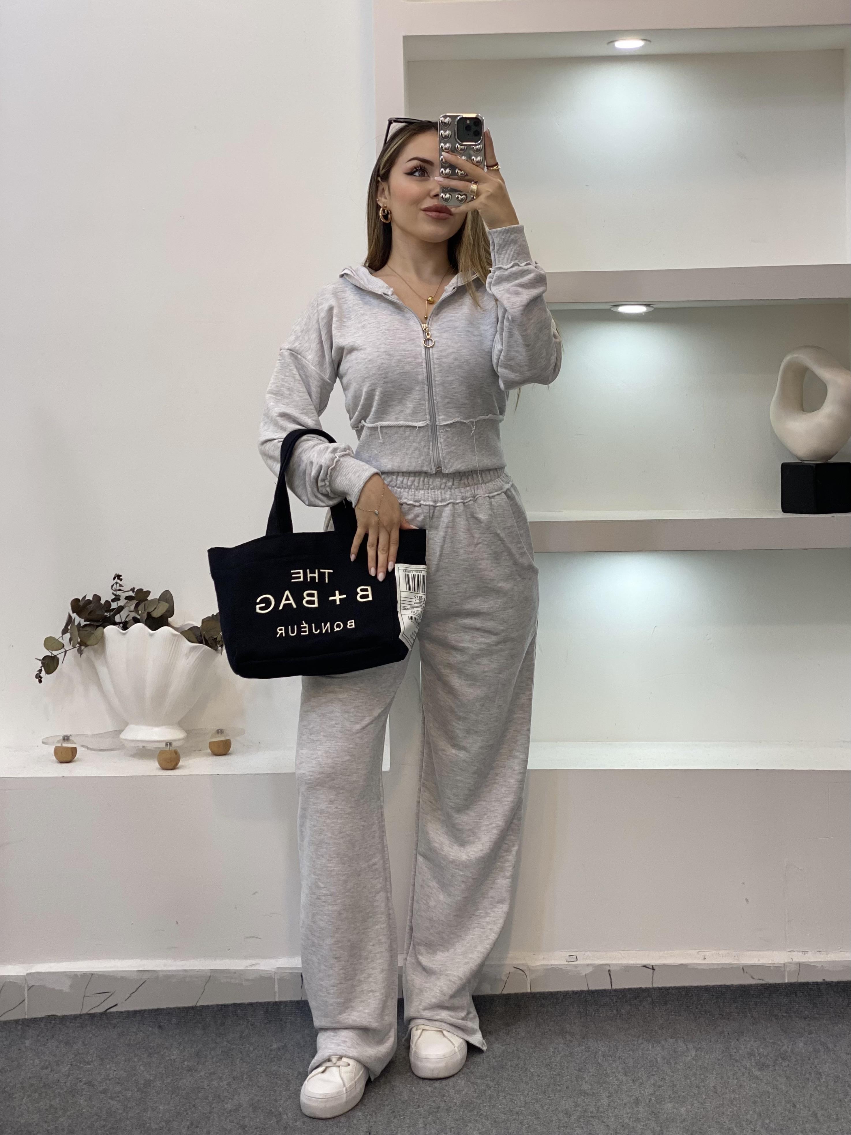 Gri Kapşonlu Model Eşofman Takım