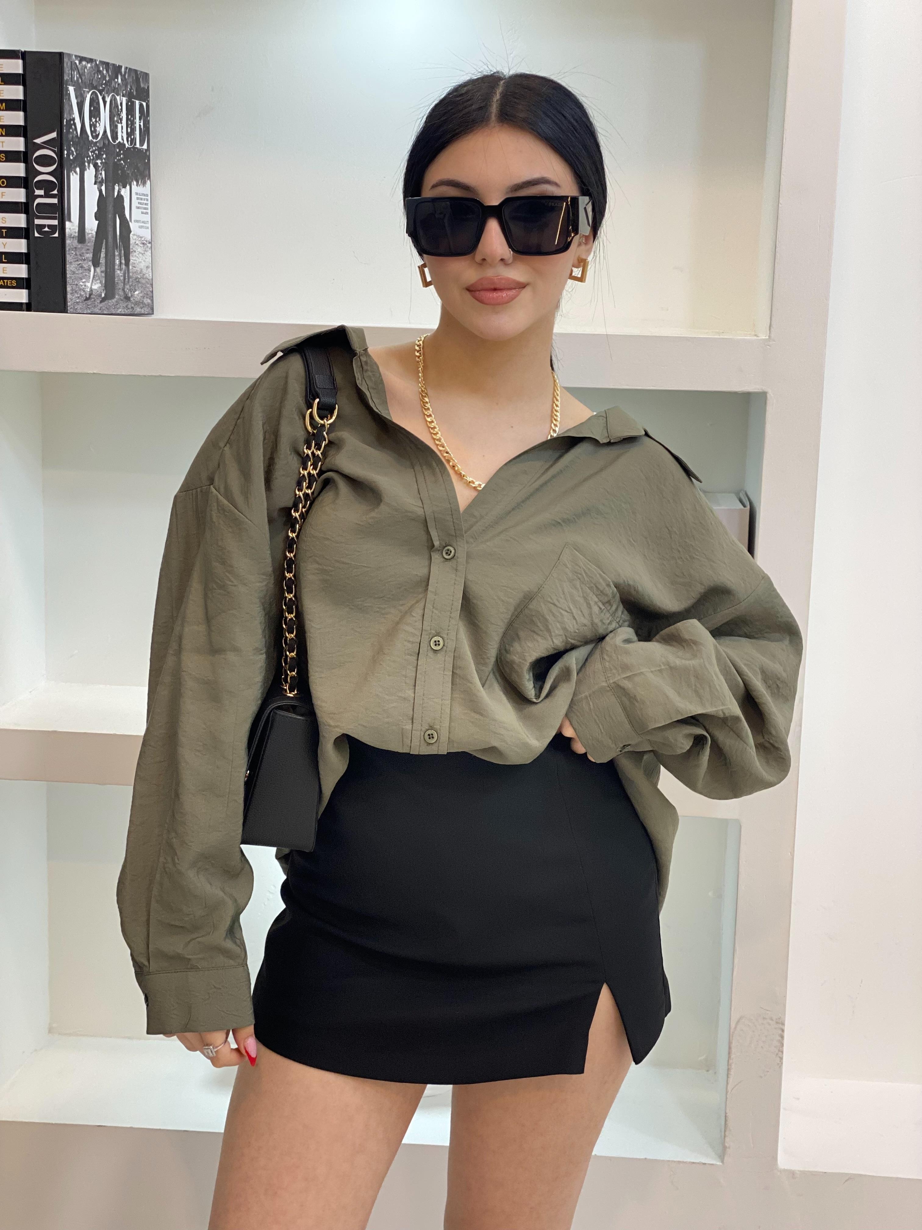 Haki Oversize Önü Cepli Model Gömlek 