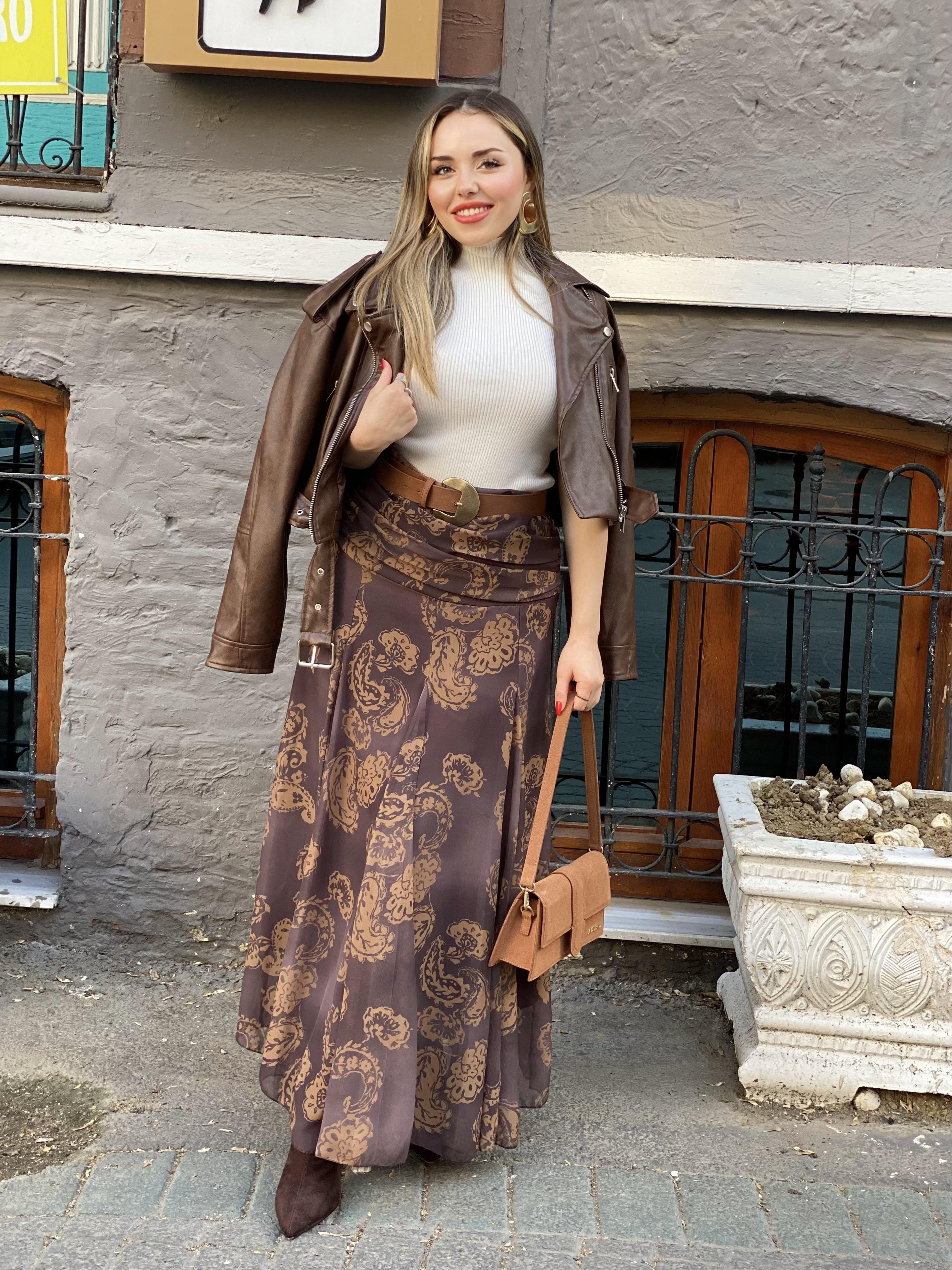 Kahve Beli Drapeli Etek