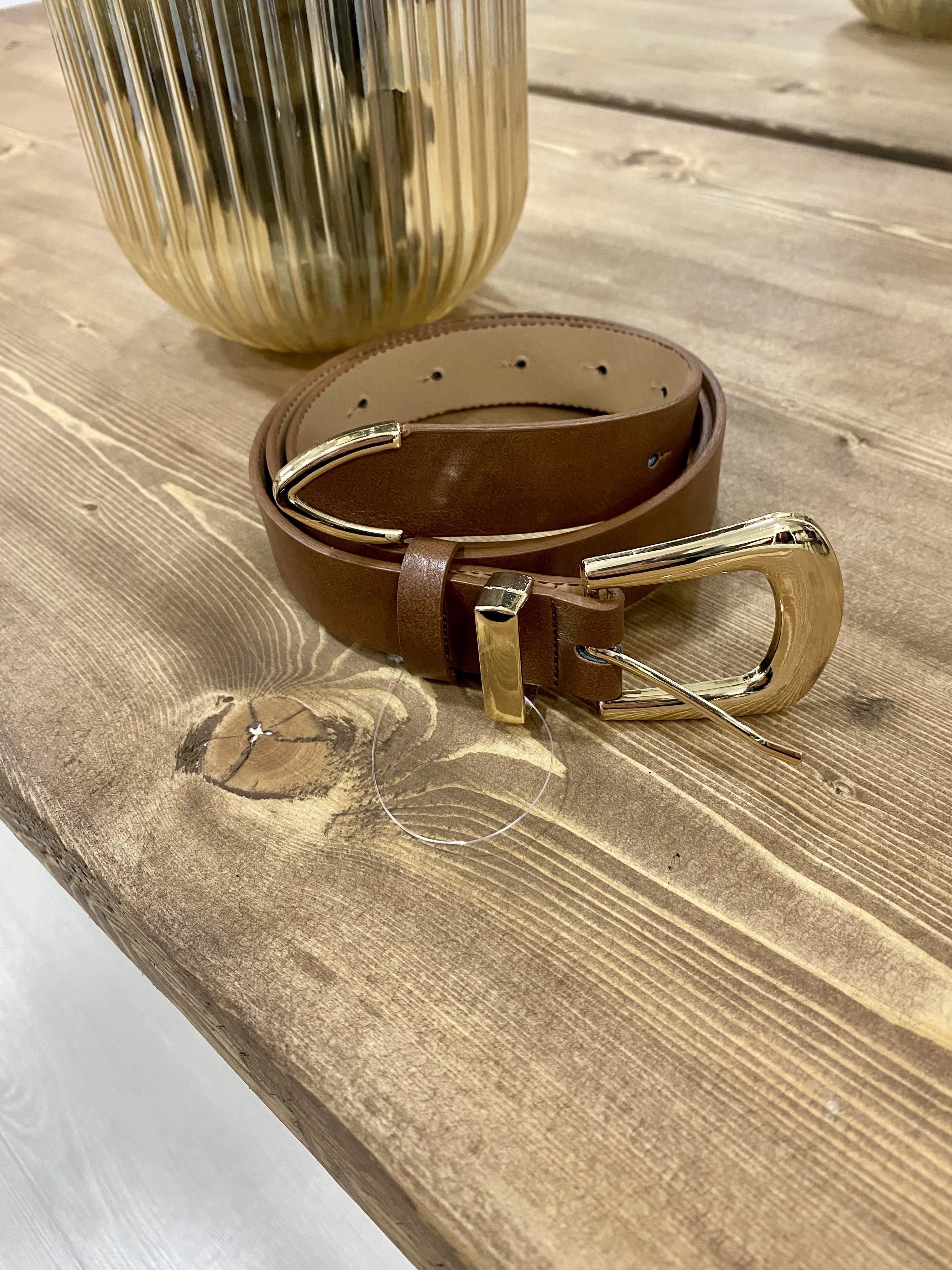 Kahve Gold Oval Tokalı Deri Kemer