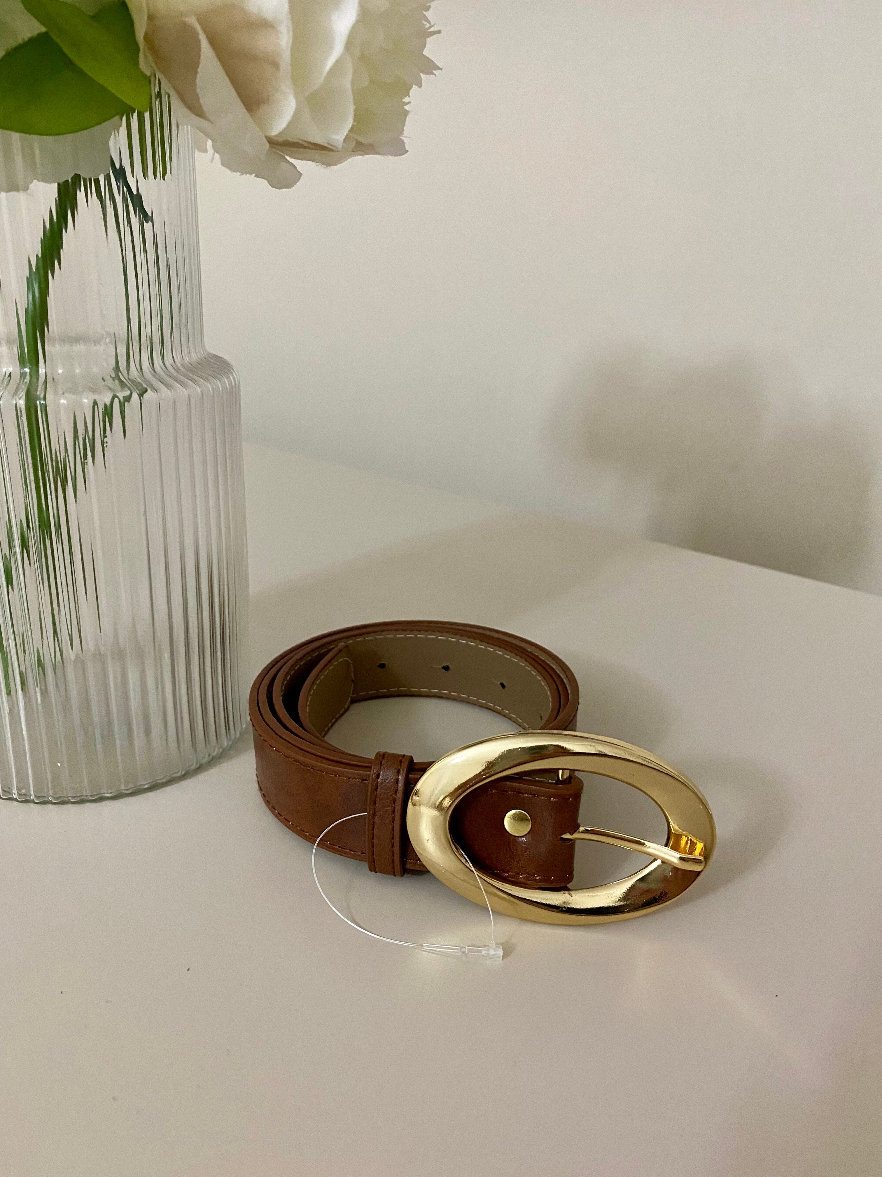 Kahve Oval Gold Tokalı Deri Kemer