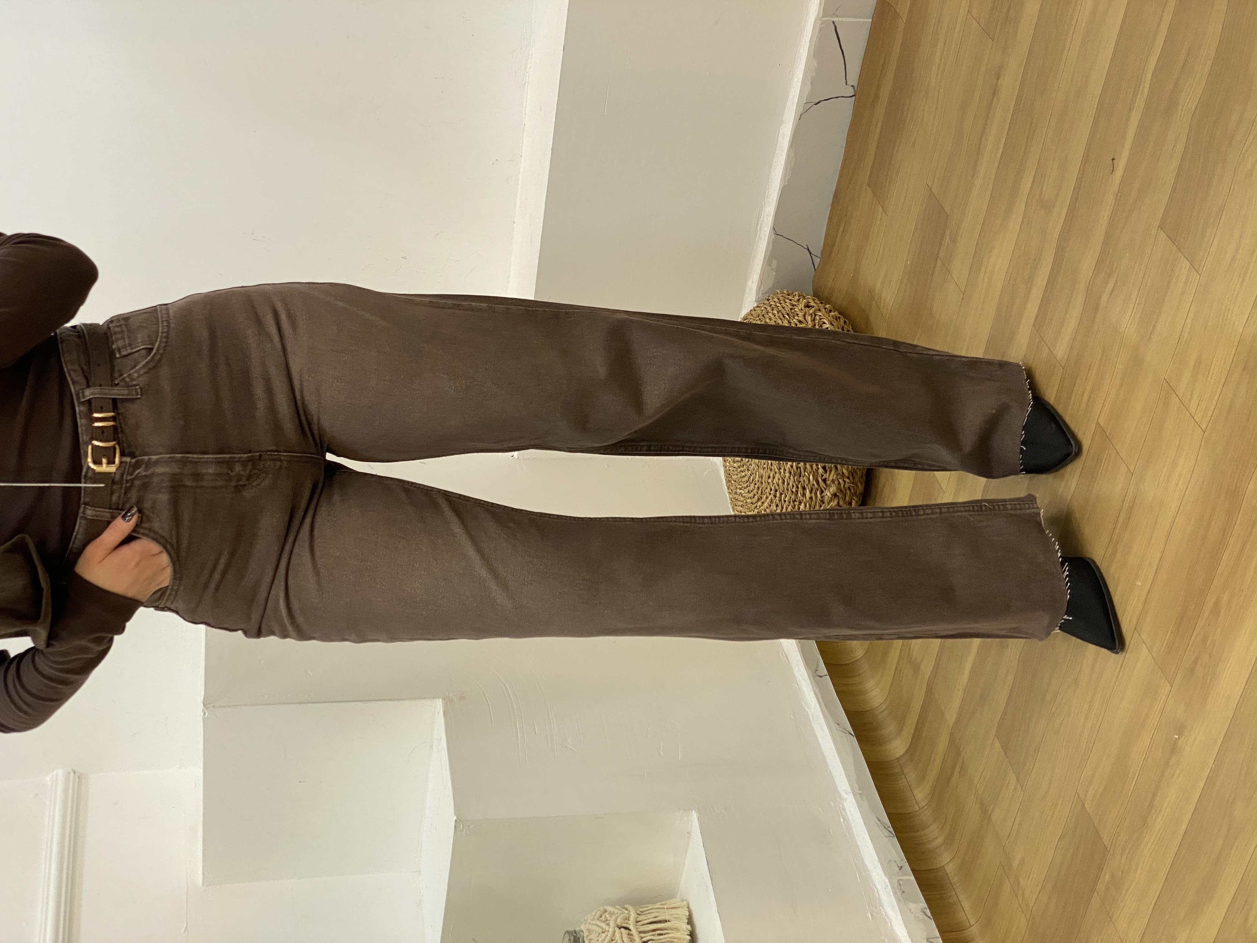 Kahve Yıkamalı Yüksek Bel Straight Jean