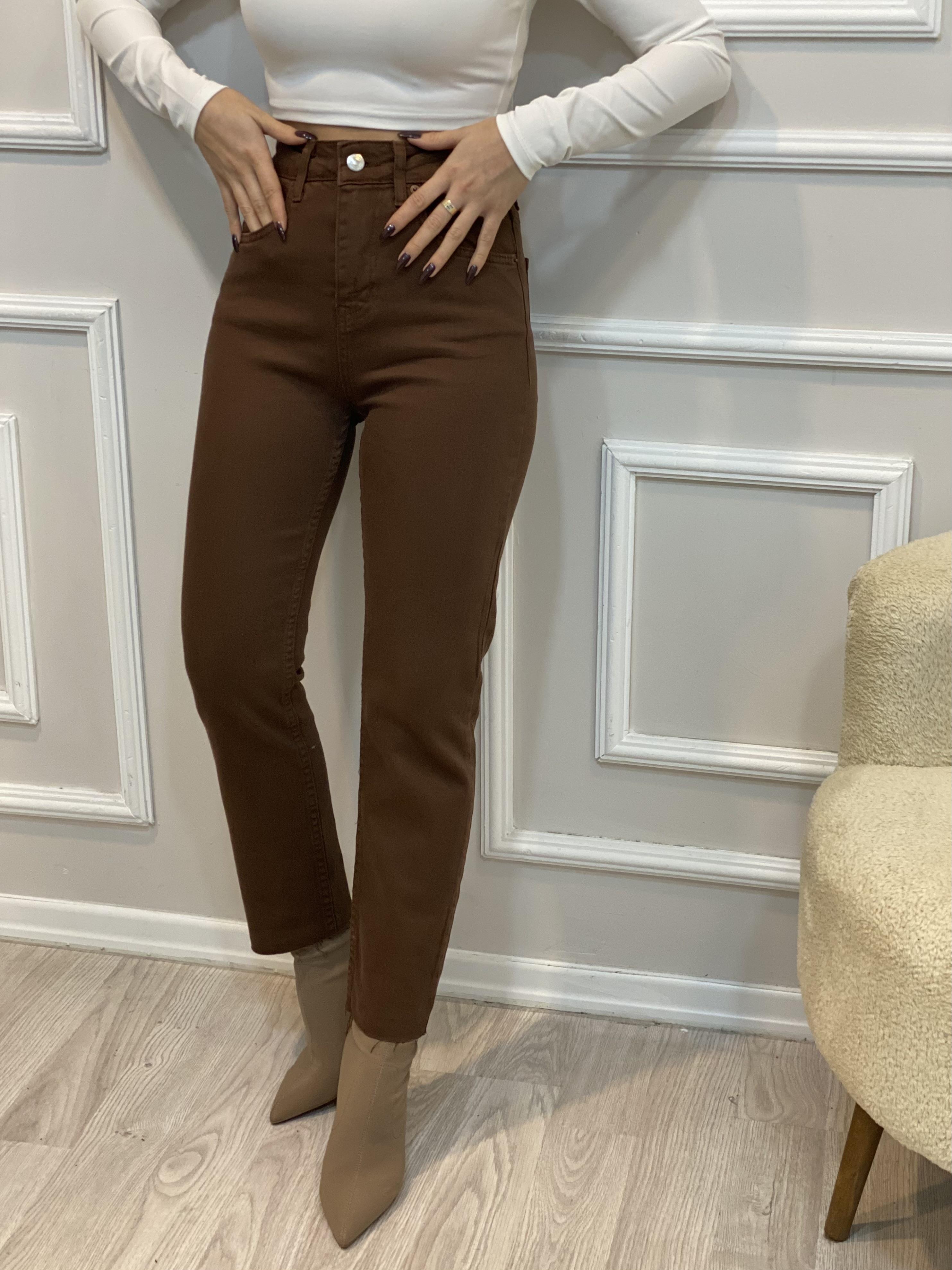 Kahve Yüksek Bel Boy Fit Jean 