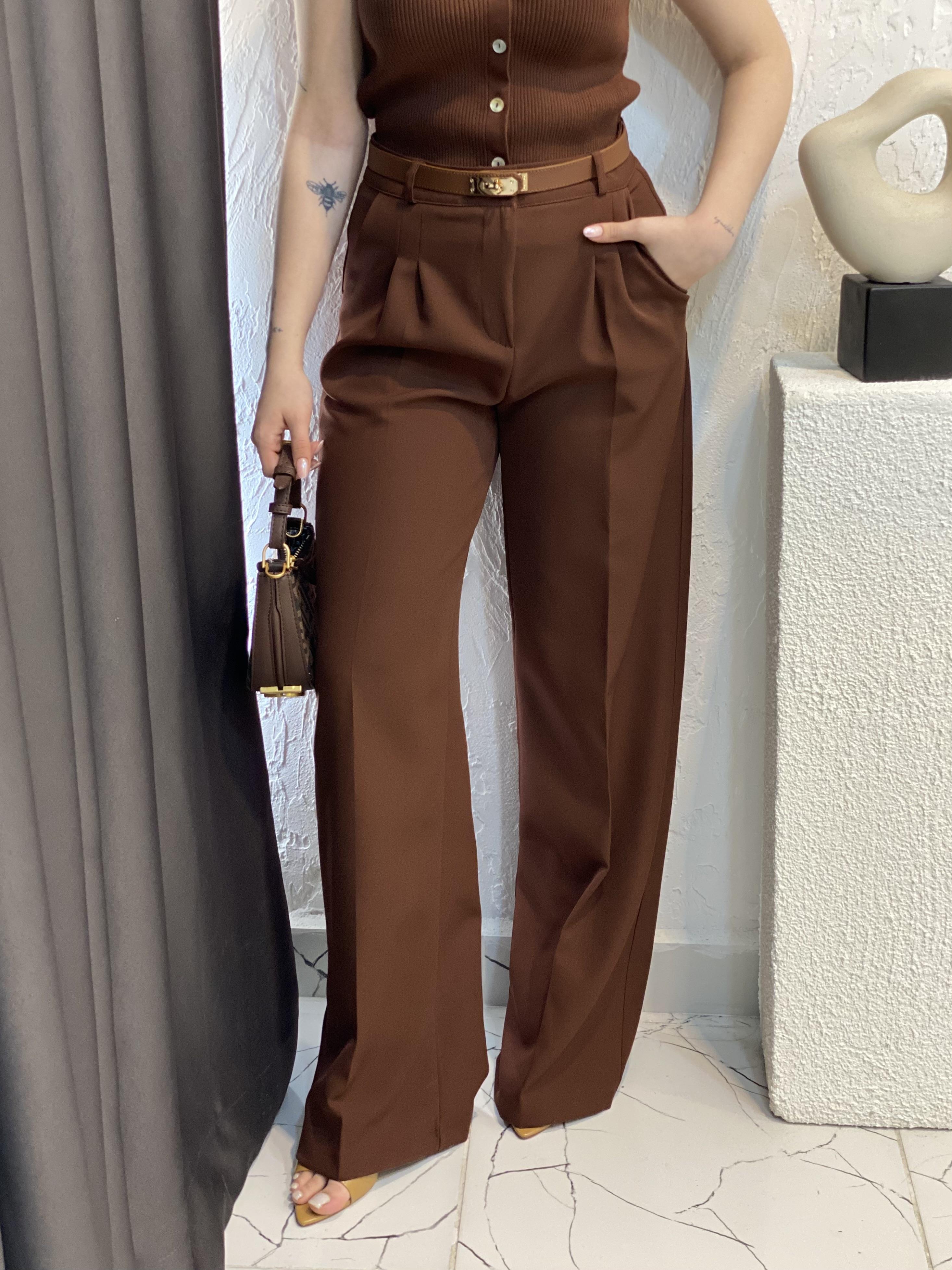 Kahve Yüksek Bel Palazzo Pantolon 