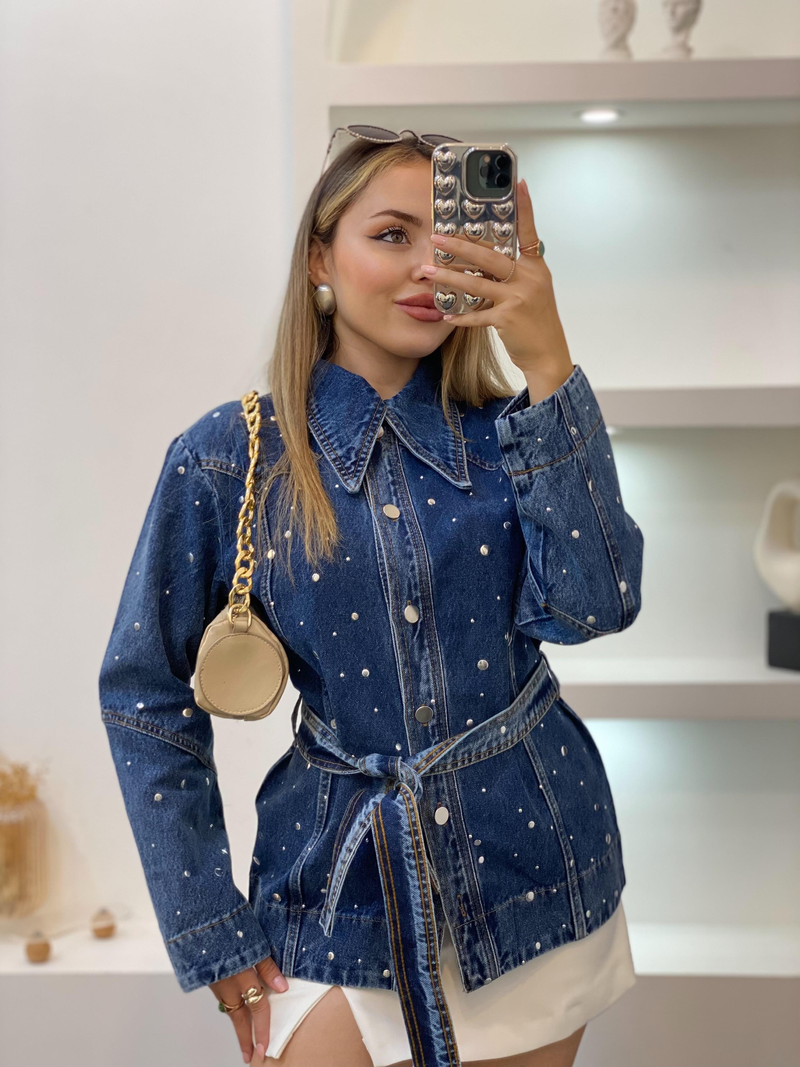 Laci Kuşaklı Model Droplu Kot Ceket 