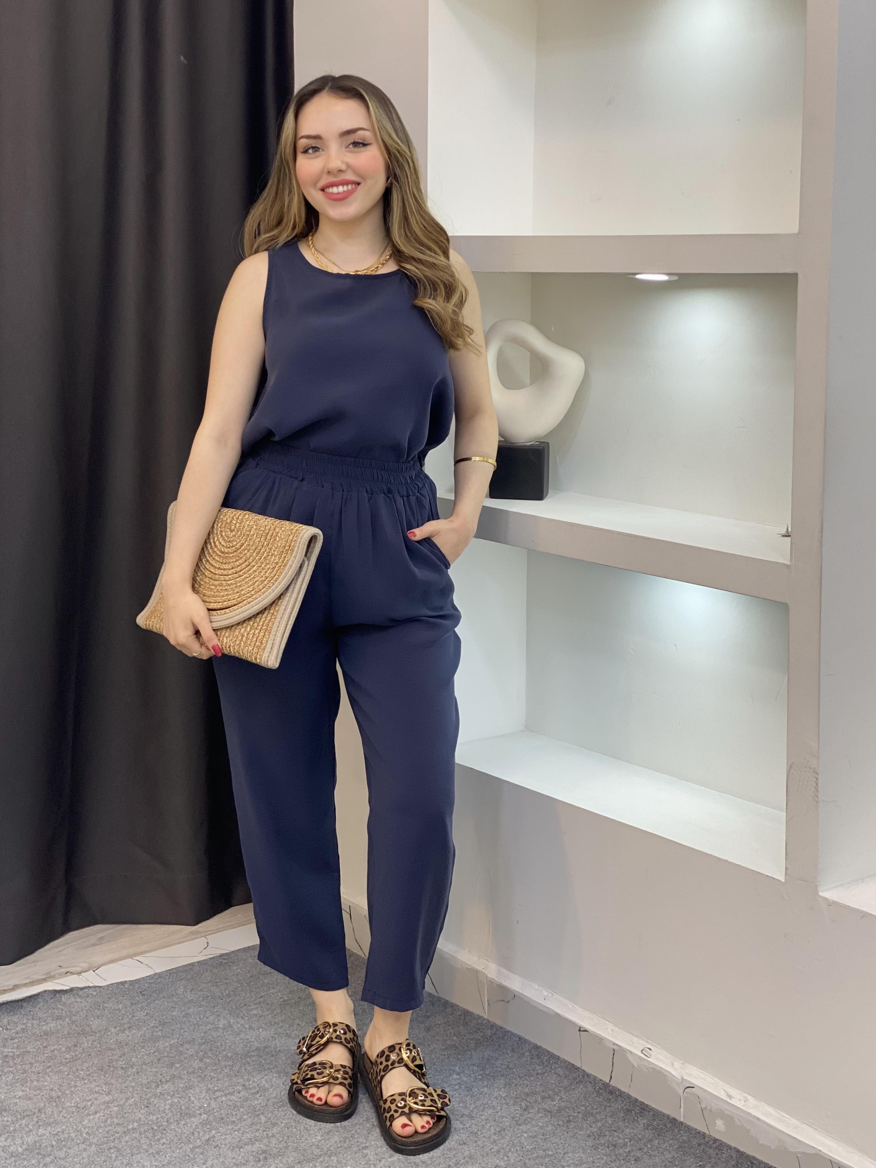 Lacivert Bluz Pantolon Tensel Takım