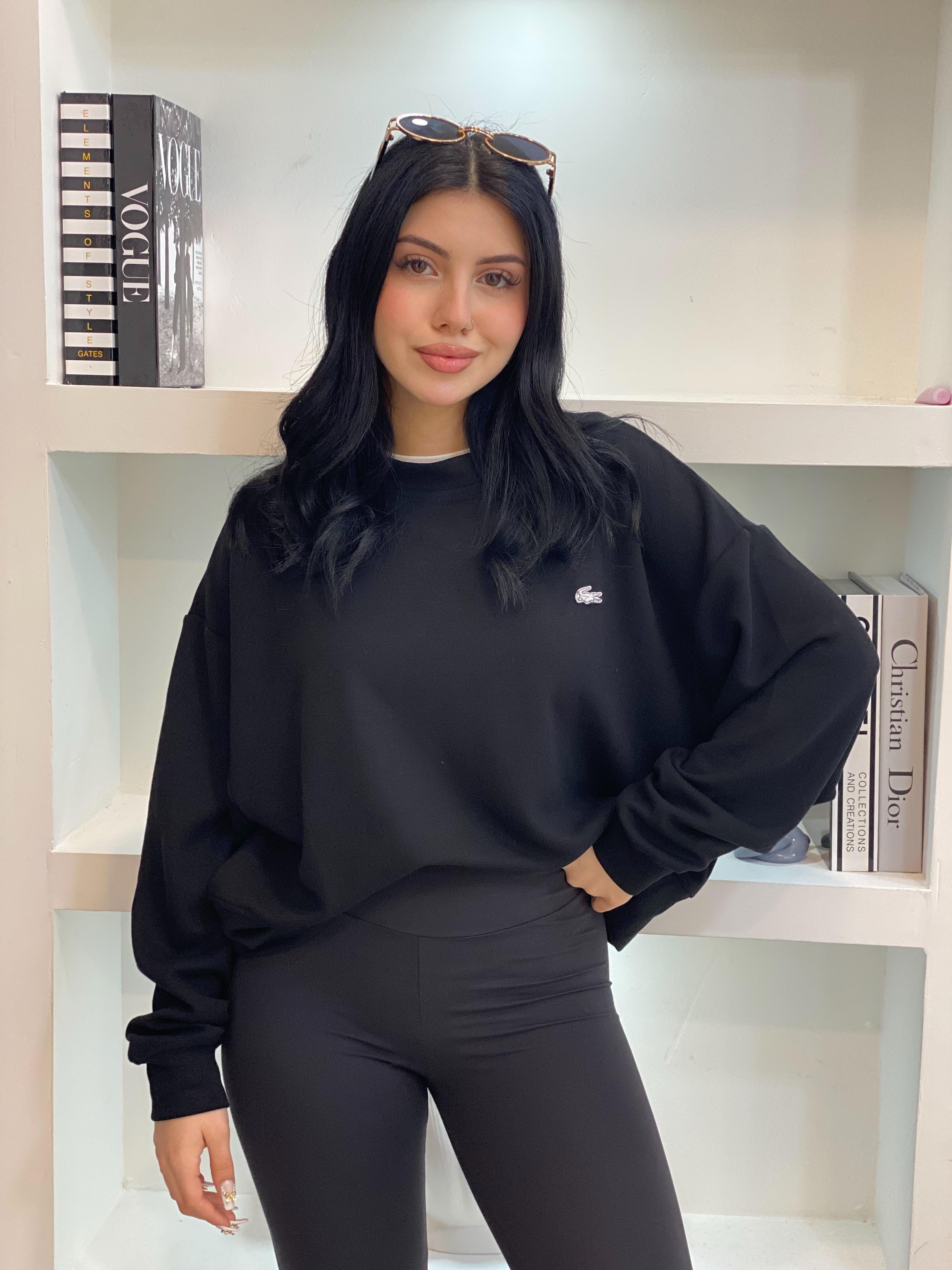 Marka Amblemli Siyah Renk Modal Kumaş Sweatshirt 