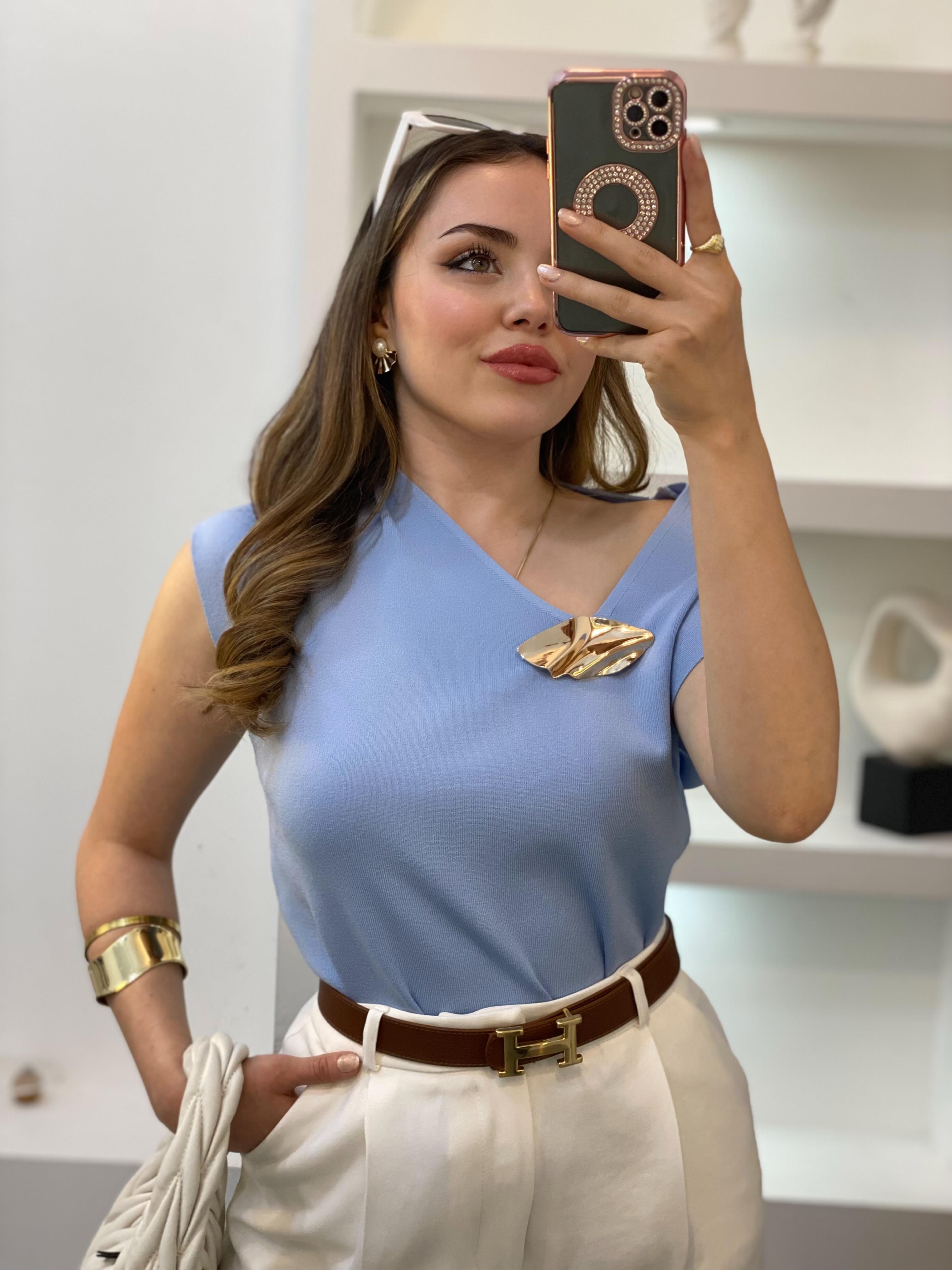 Mavi Gold Toka Detaylı Triko Bluz