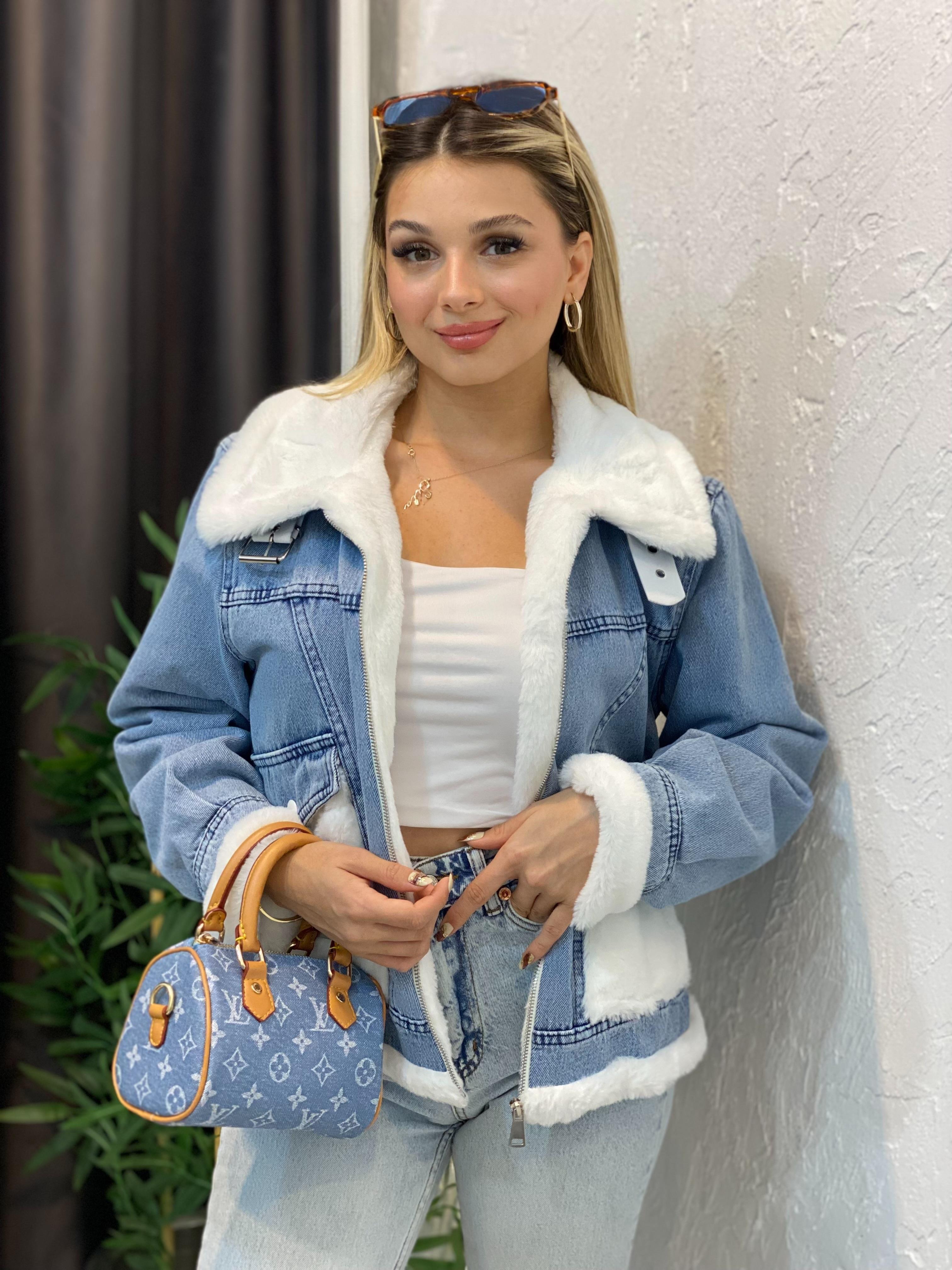 Mavi İçi Kürklü Kot Mont