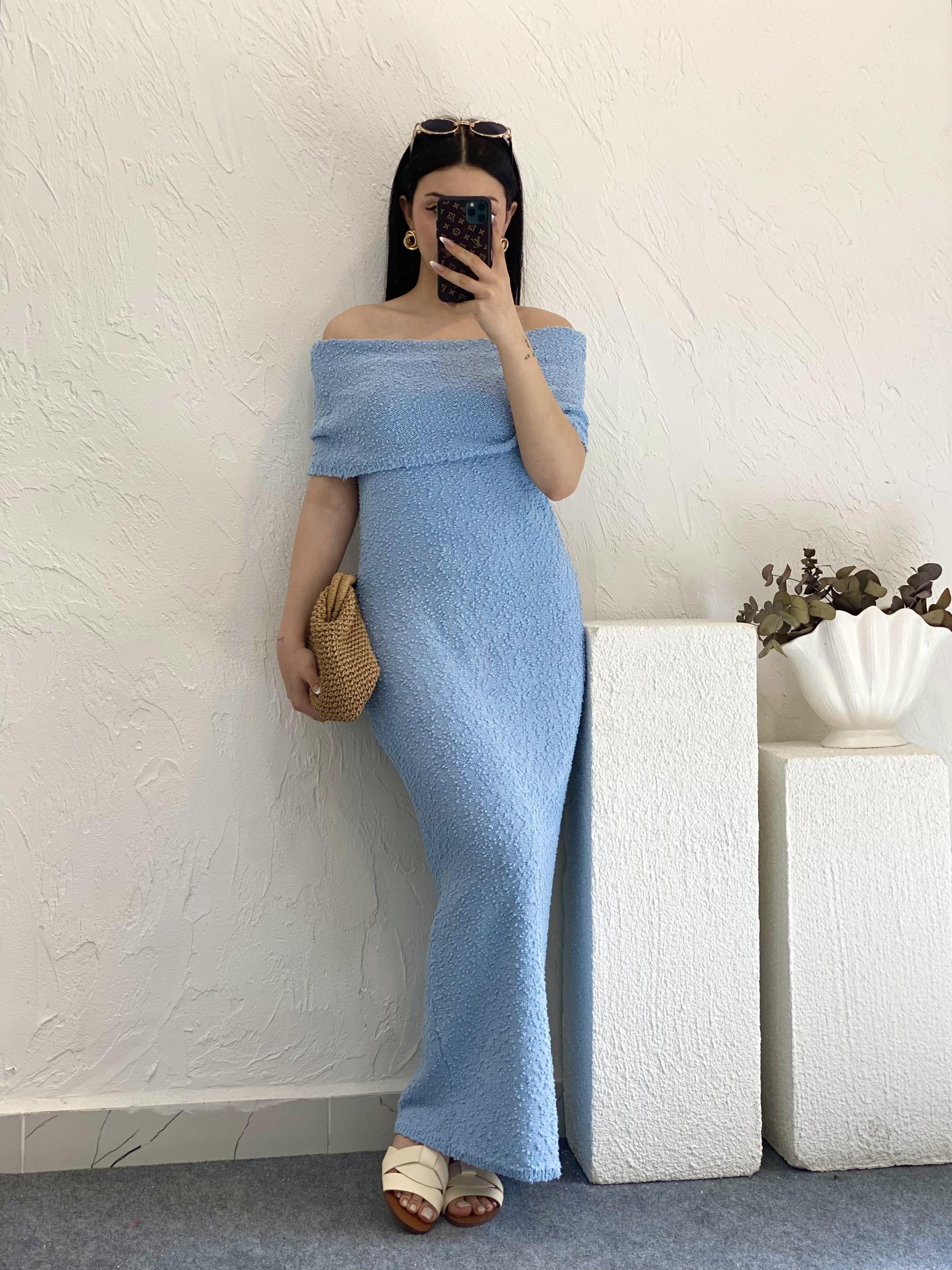 Mavi Madonna Yaka Triko Elbise