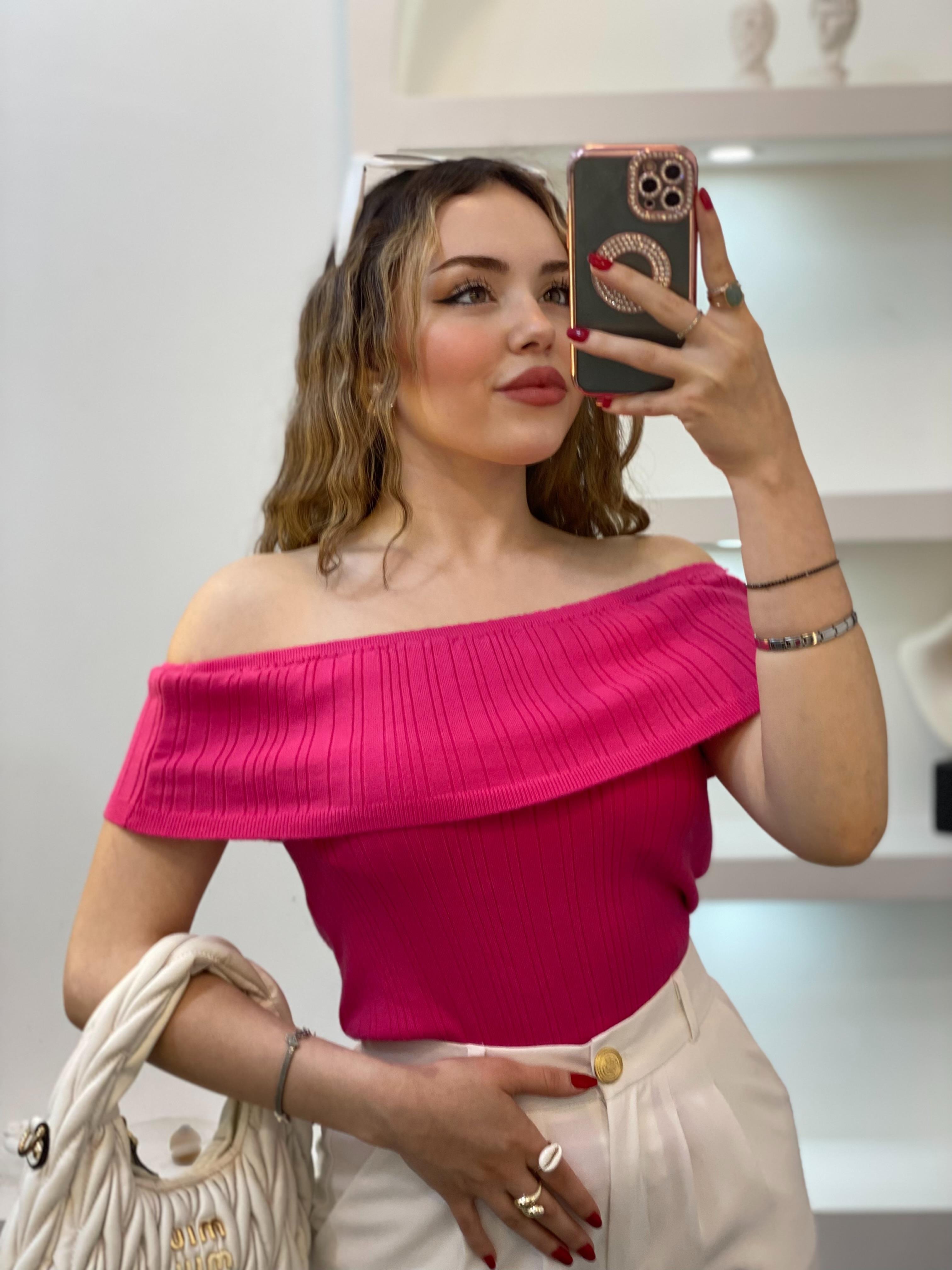 Pembe Madonna Yaka Triko Bluz